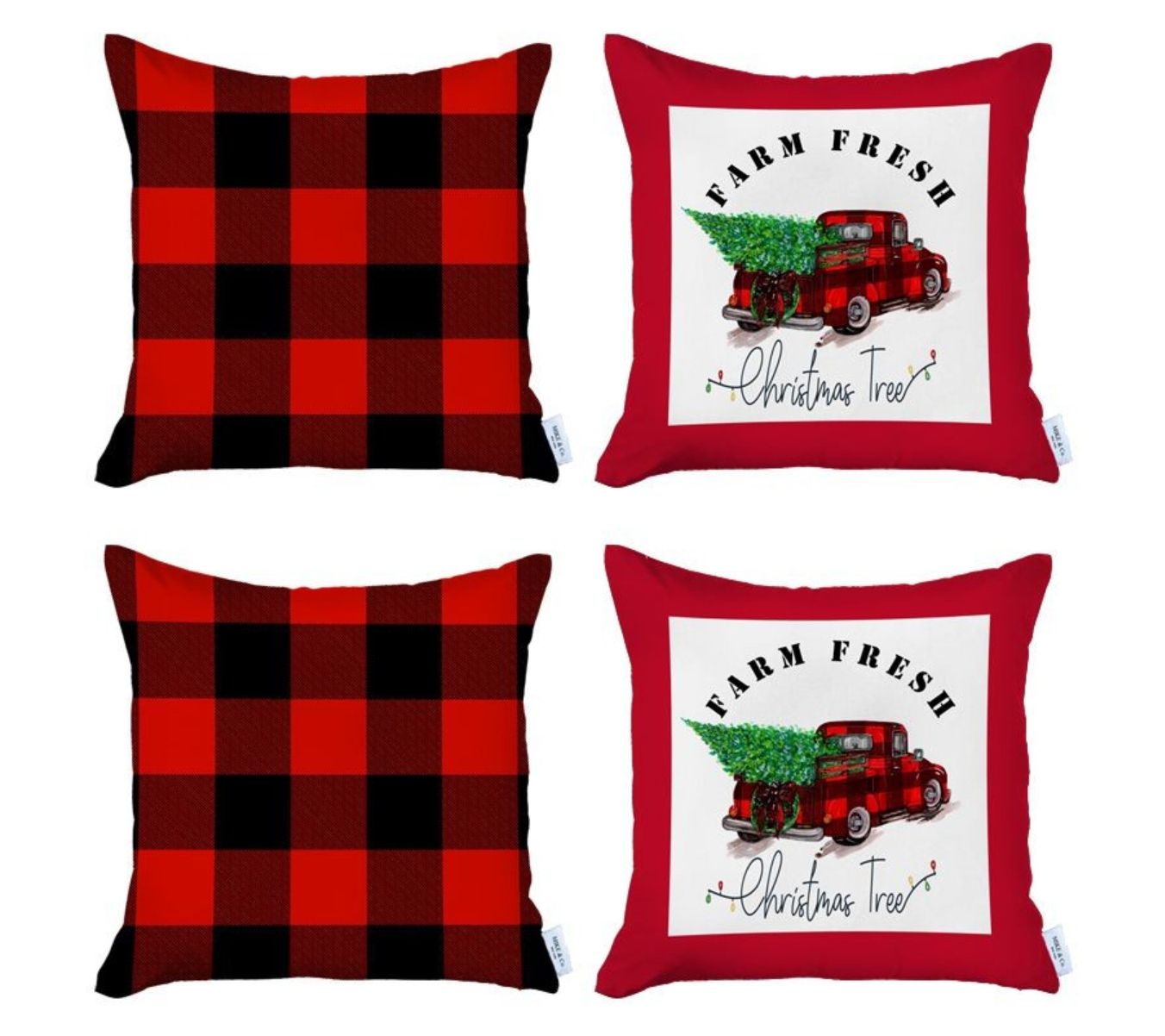 HomeRoots S/4 Red Plaid & Red Truck Throw Pillows