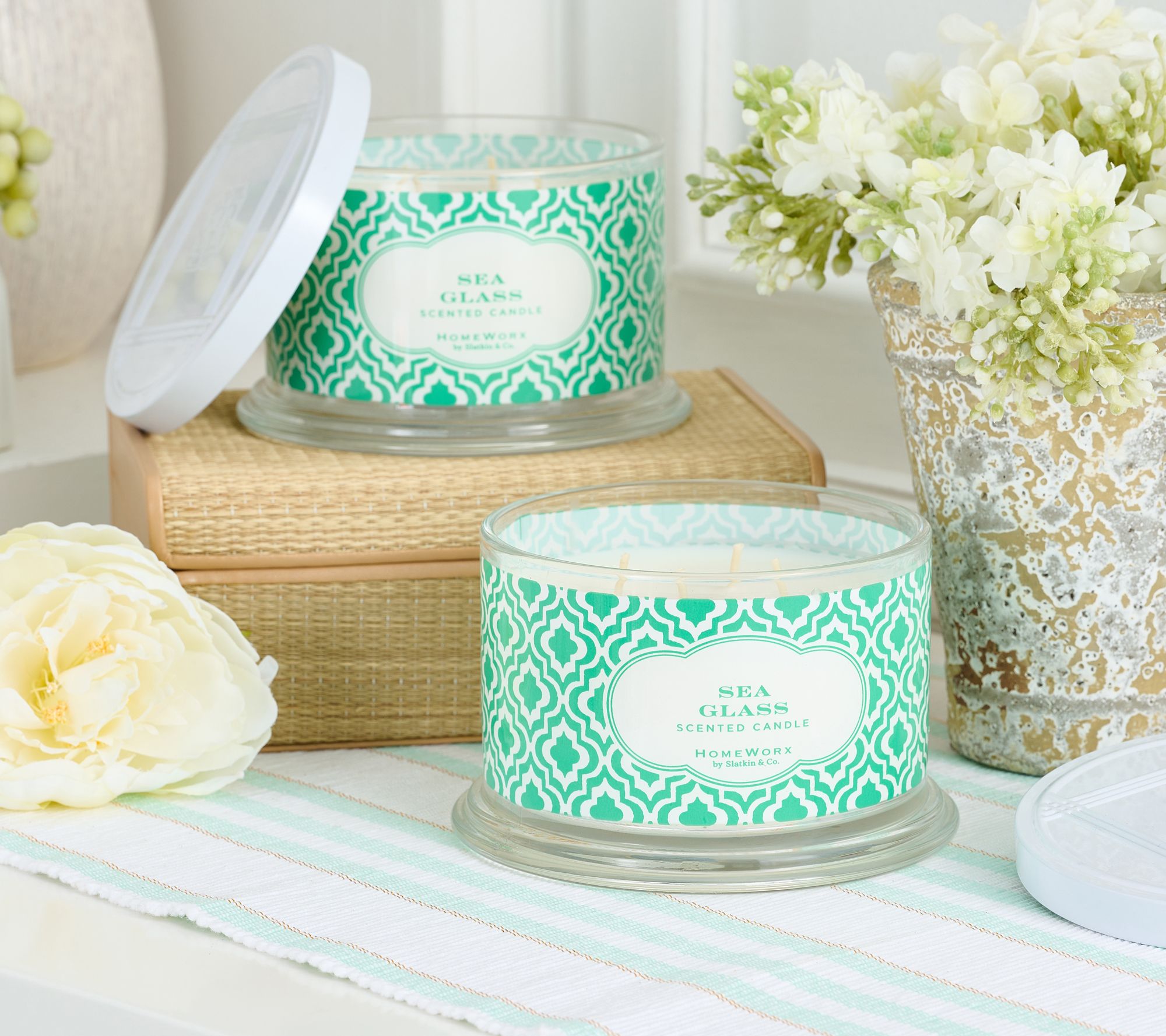 HomeWorx by Slatkin & Co. S/2 Sea Glass 18oz Candles