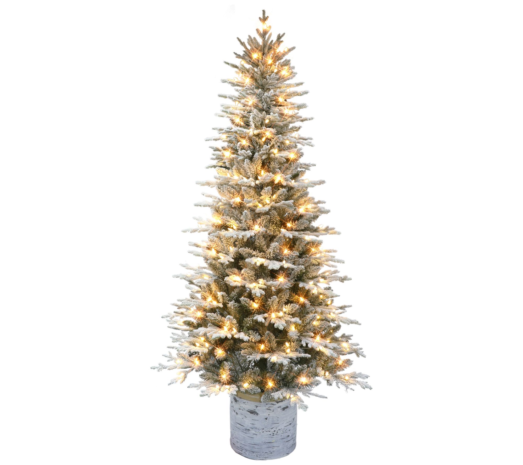 Puleo 7.5 ft Pre-lit Potted Flocked Arctic Fir Tree, 250
