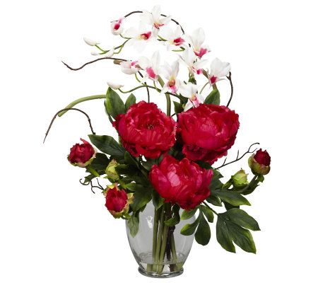 Peony & Orchid Flower Arrangement by Nearly Natural