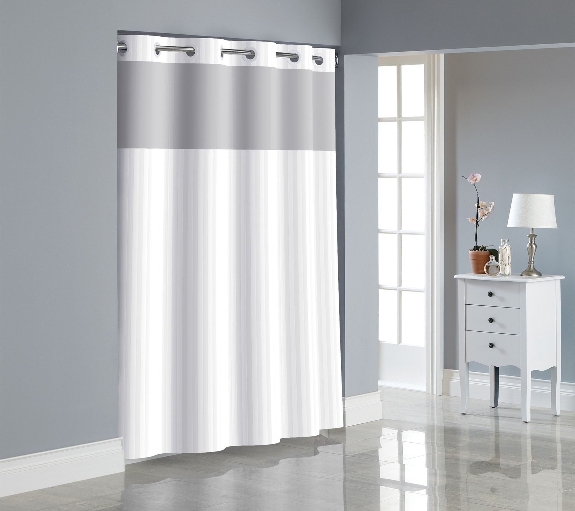 Hookless Satin Stripe 74"x71" Shower Curtain