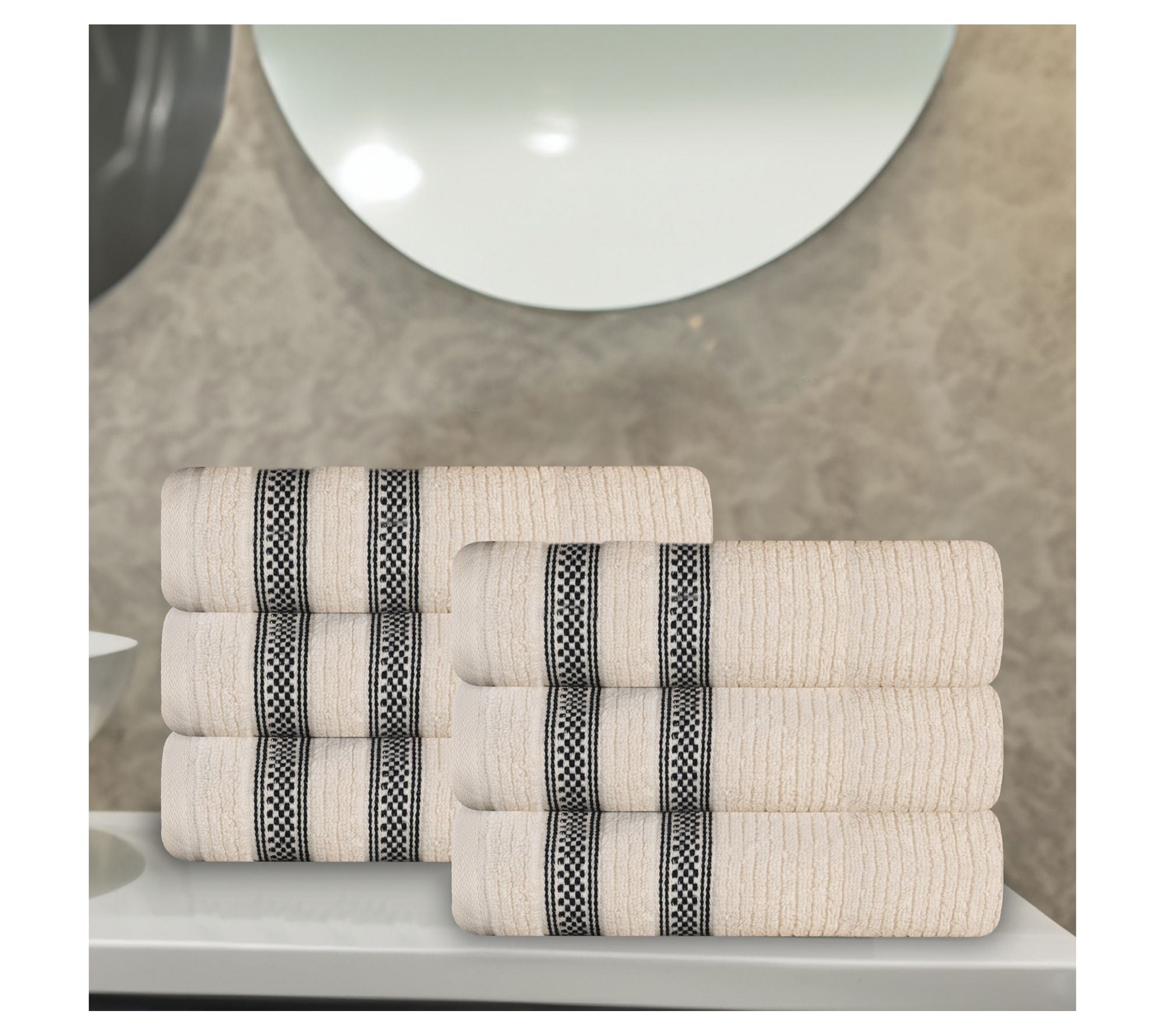 Superior 6pc Soft Zero Twist Cotton Ribbed Plush Hand Towels