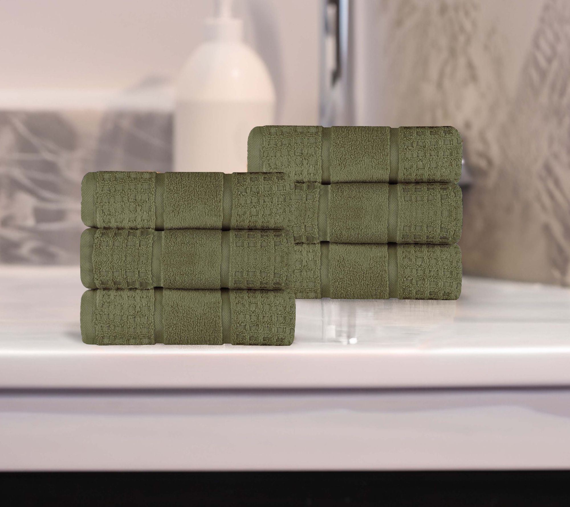 Superior Cotton Waffle Honeycomb 6 Piece Hand Towel Set ,Forest Green