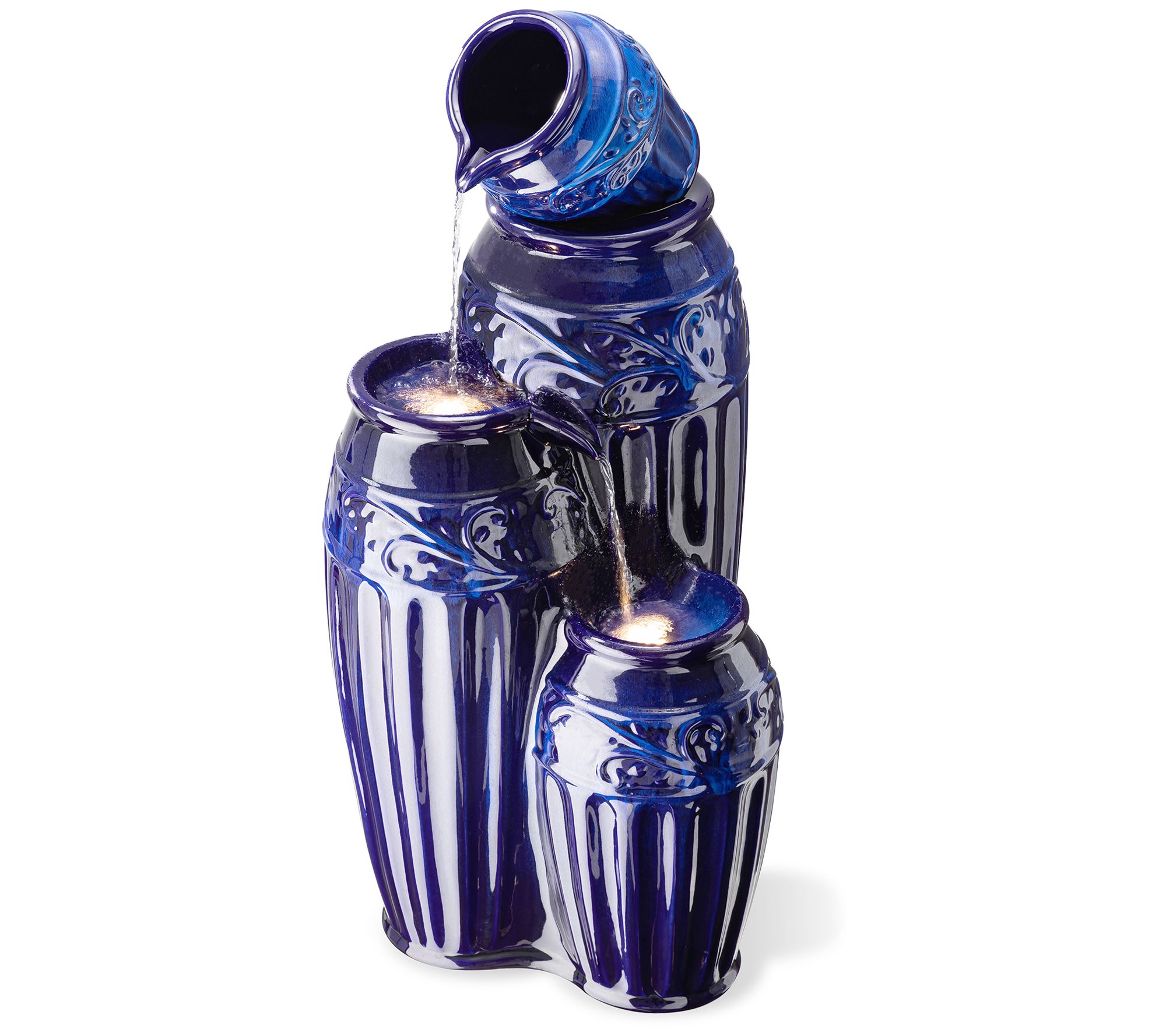 Glitzhome Spilling Urns Cobalt Blue Embossed Pattern Fountain