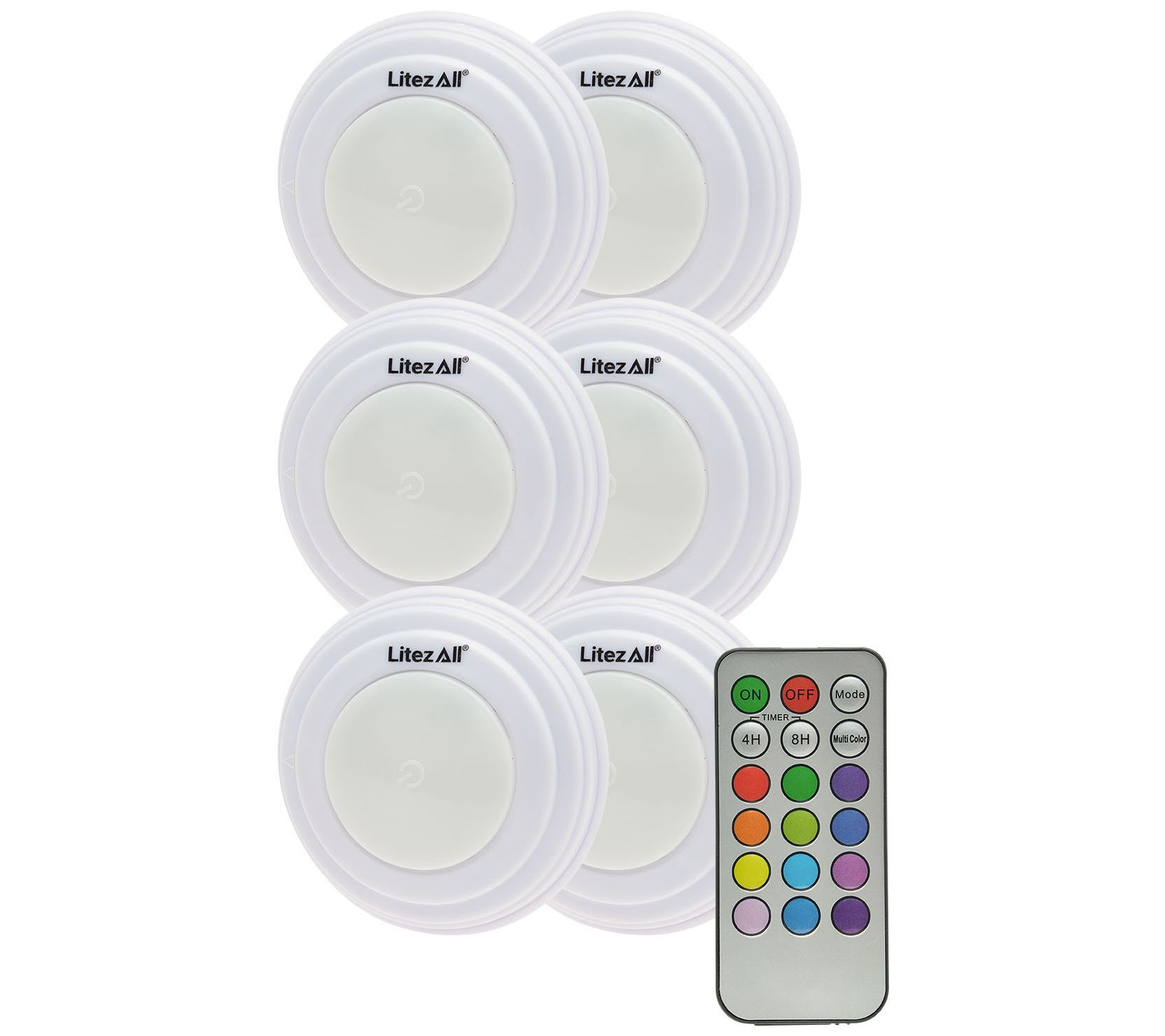 LitezAll Colored Remote Controlled Puck Light 6Pack