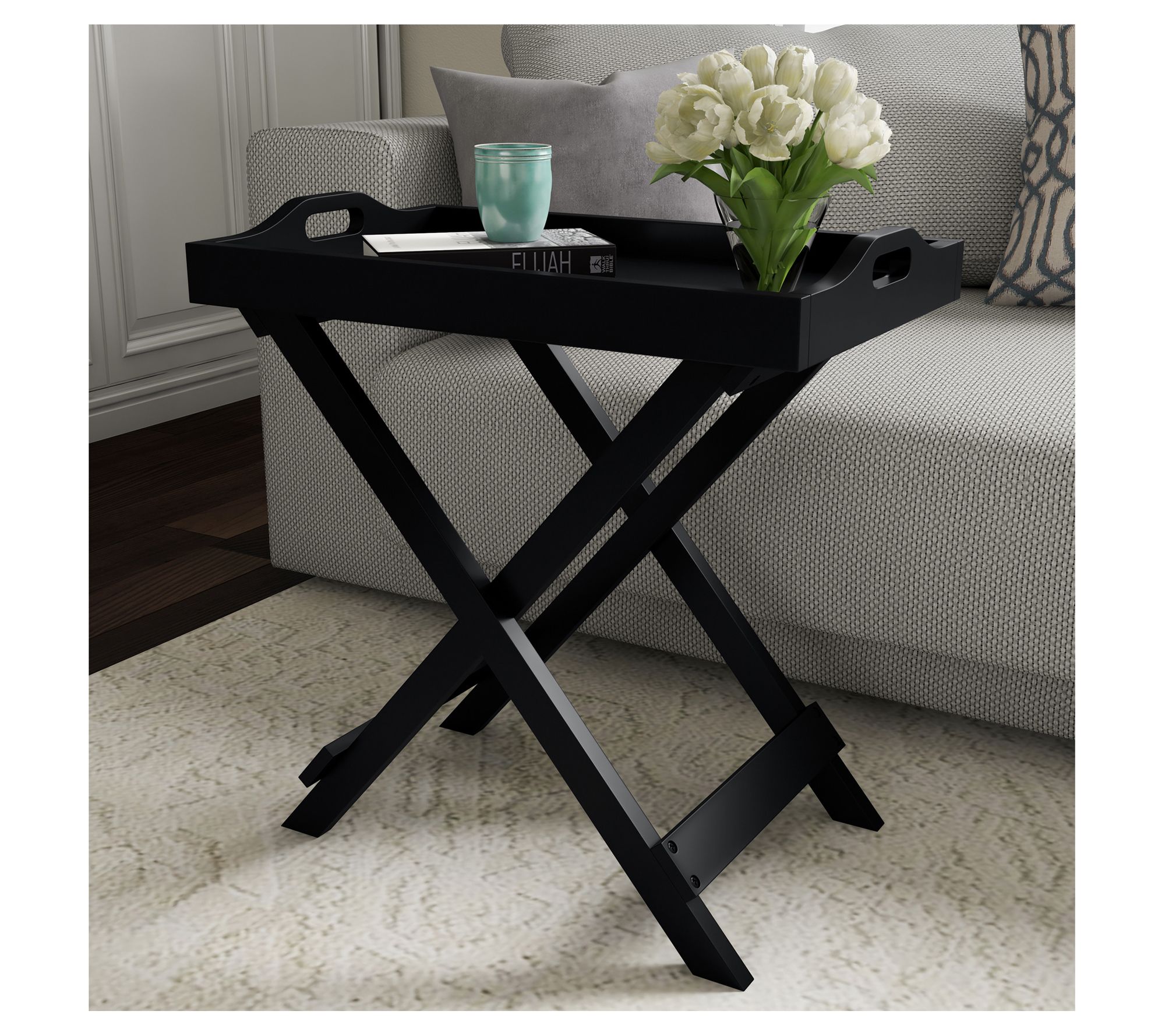 Lavish Home Folding End Table Stand with Removable TV Tray