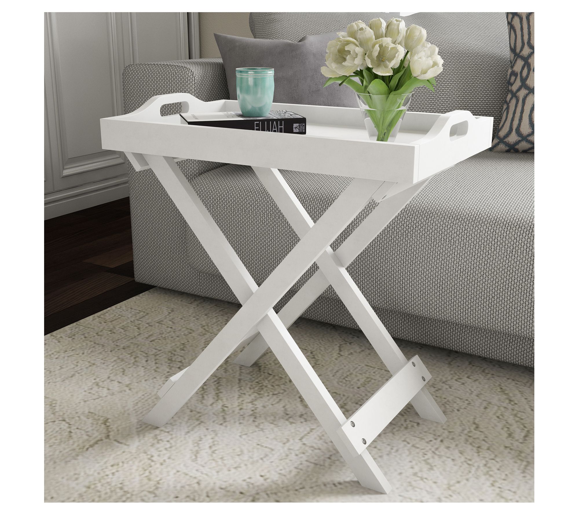 Lavish Home Folding End Table Stand with Removable TV Tray