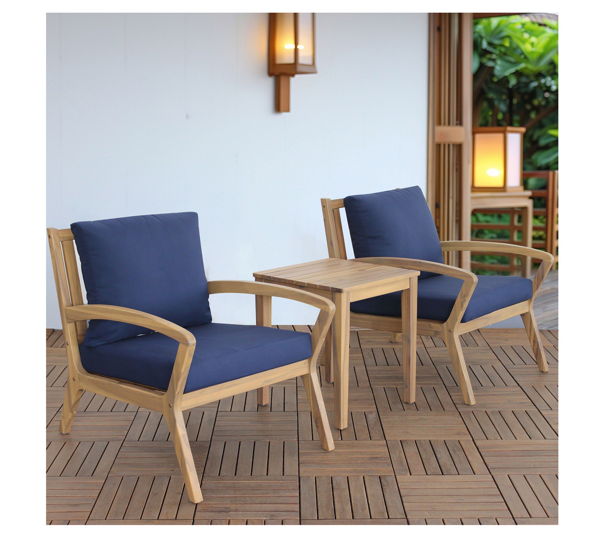 LuxenHome Outdoor Solid Wood Side Table and Setof 2 Armchairs