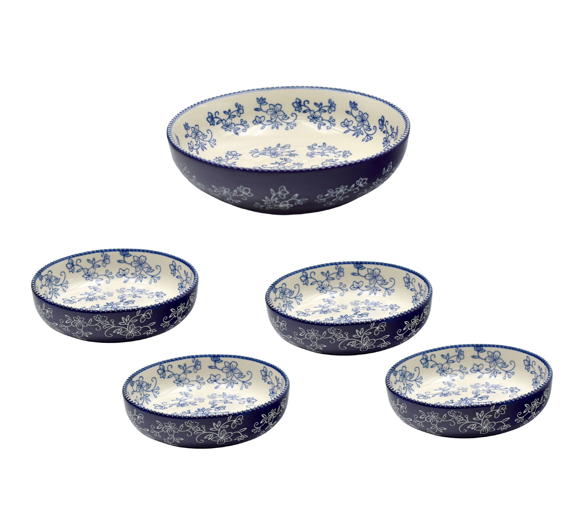 Temp-tations Floral Lace 3.5qt Serving Bowl & (4) 32oz Pasta Bowls