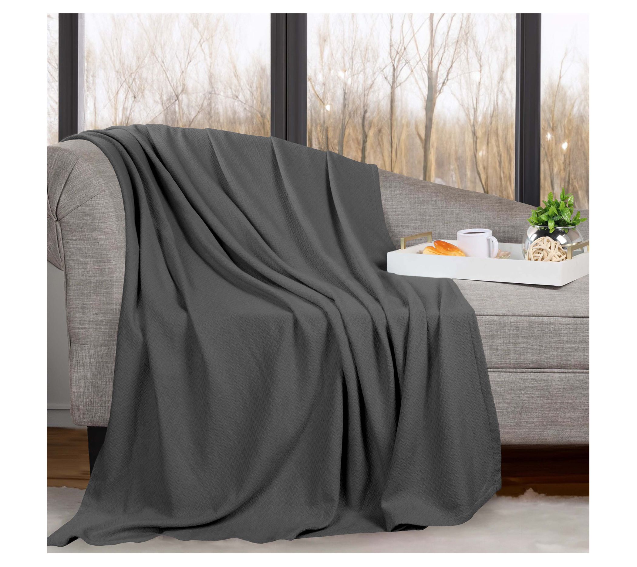 Superior Nobel Cotton Textured Chevron Woven Blanket, Twin