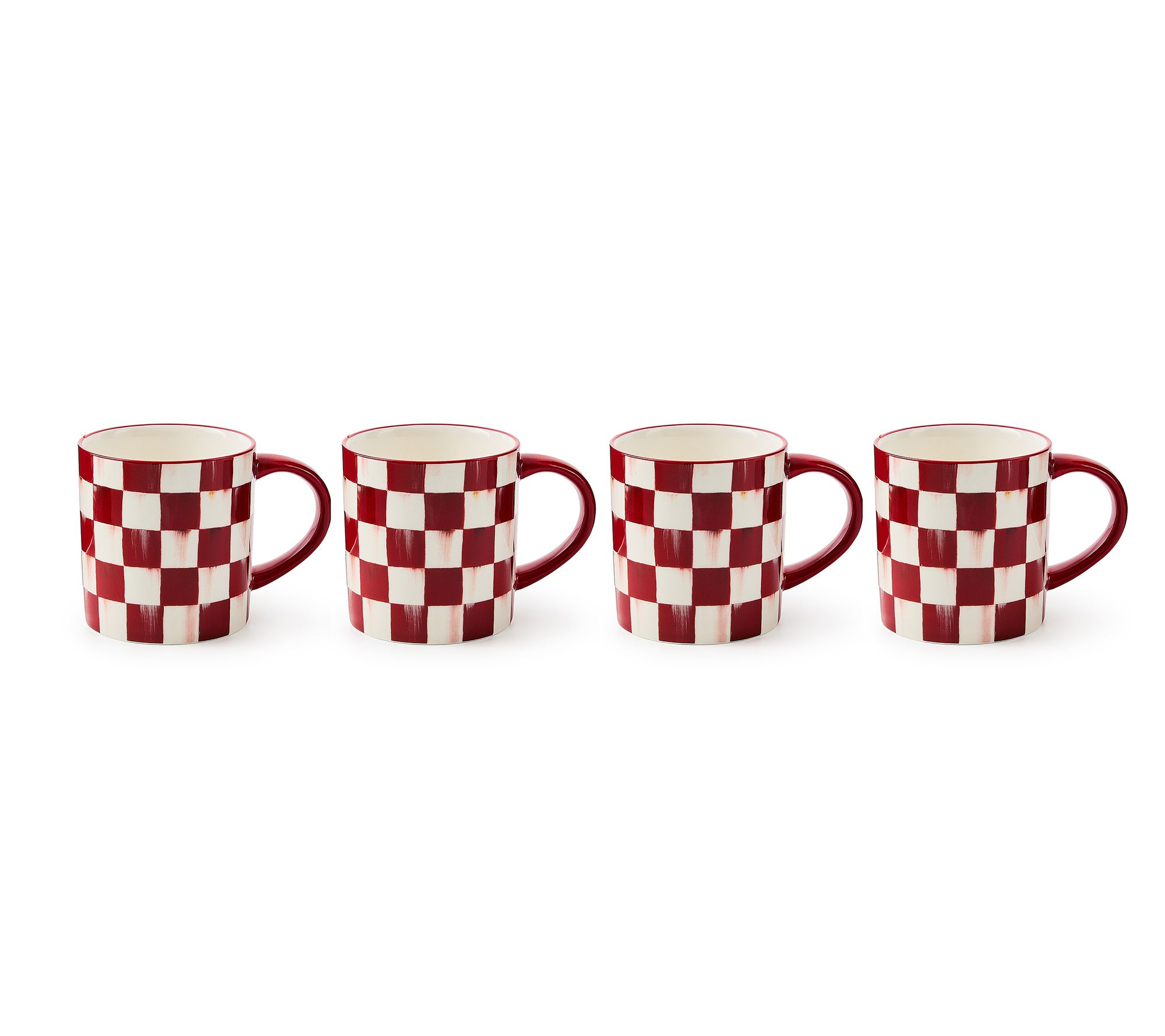 MacKenzie- Childs Set of 4 Cherry Check Mugs