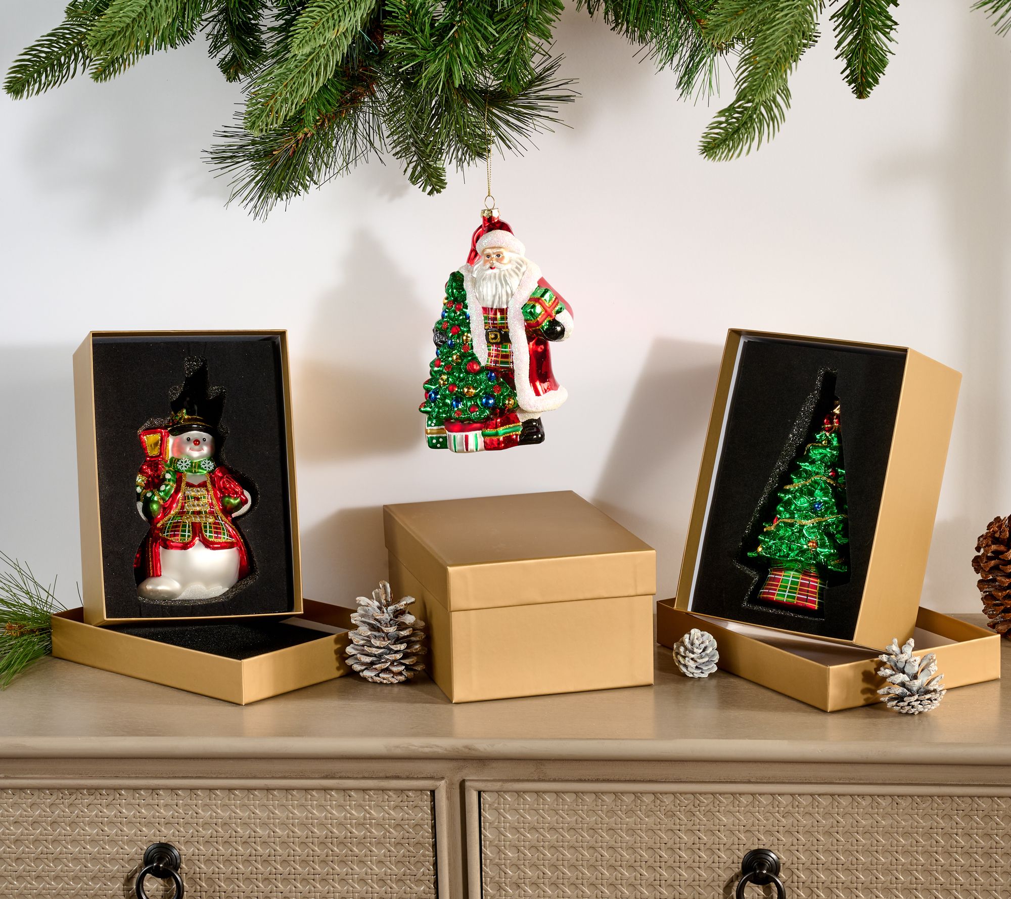 ShWk 8/4 S/3 Painted Glass Ornaments with Gift Boxes by Valerie