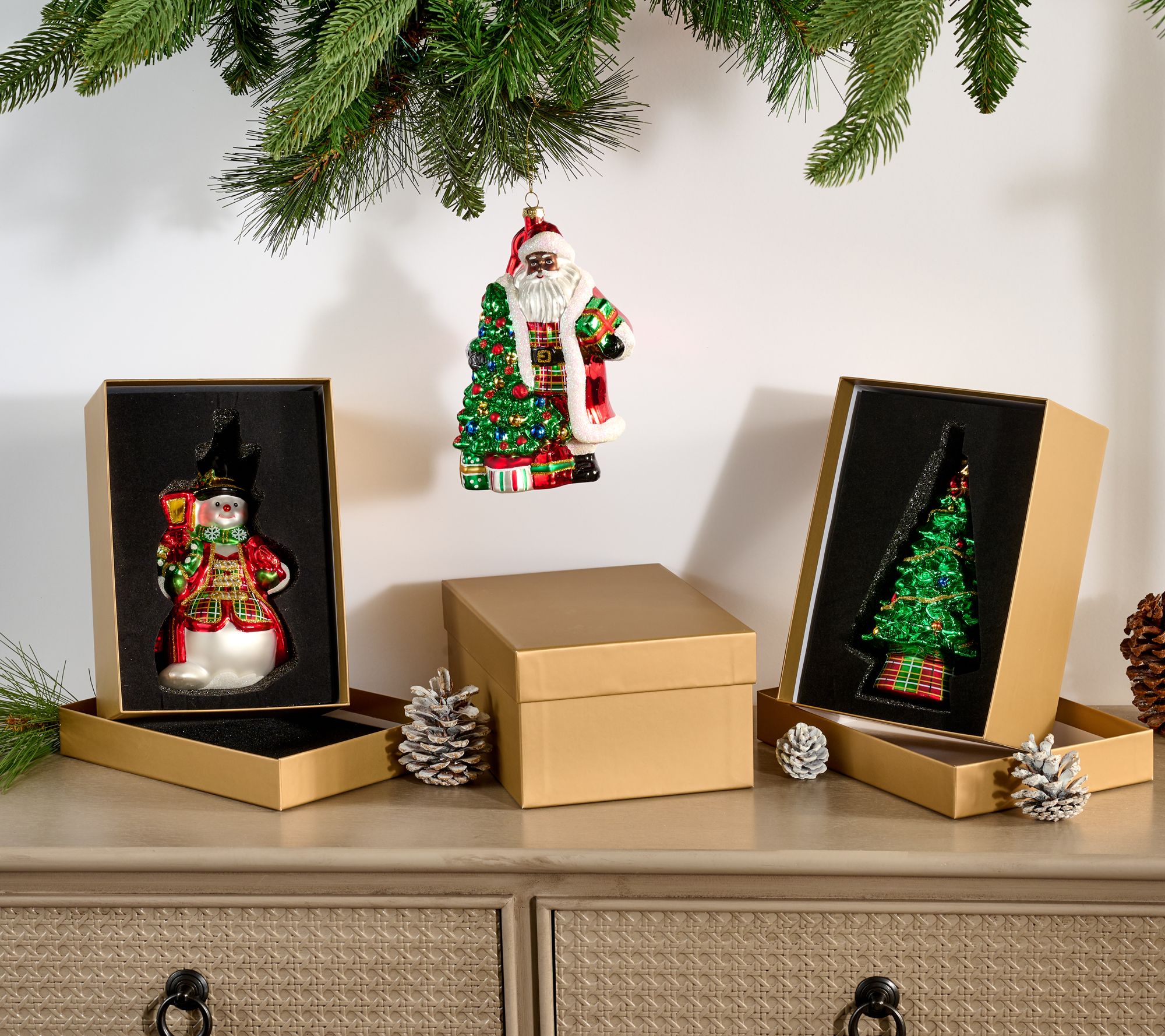 ShWk 8/4 S/3 Painted Glass Ornaments with Gift Boxes by Valerie