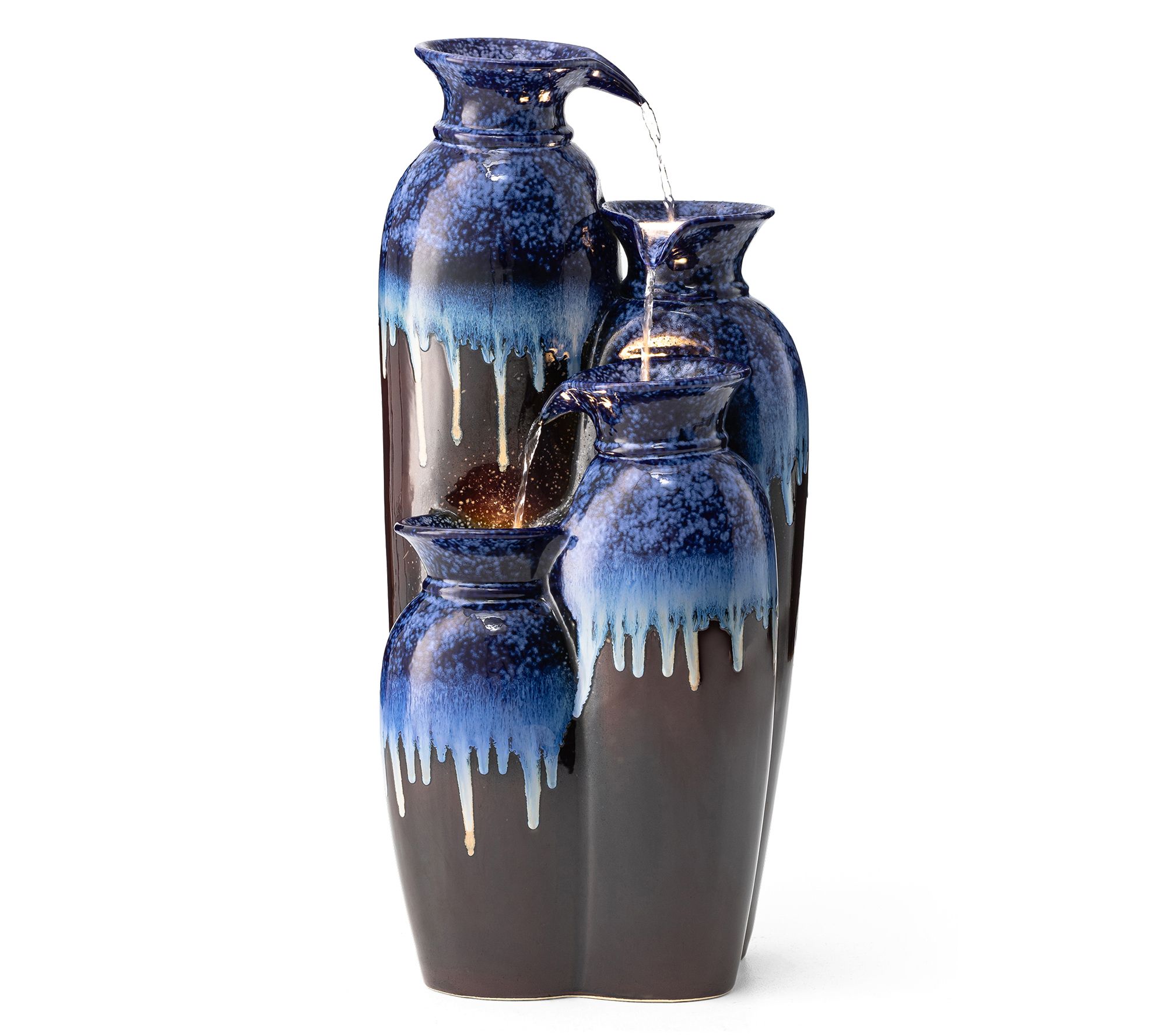 Glitzhome 31" 4-Tiered LED Lit Glaze Ceramic Outdoor Fountain