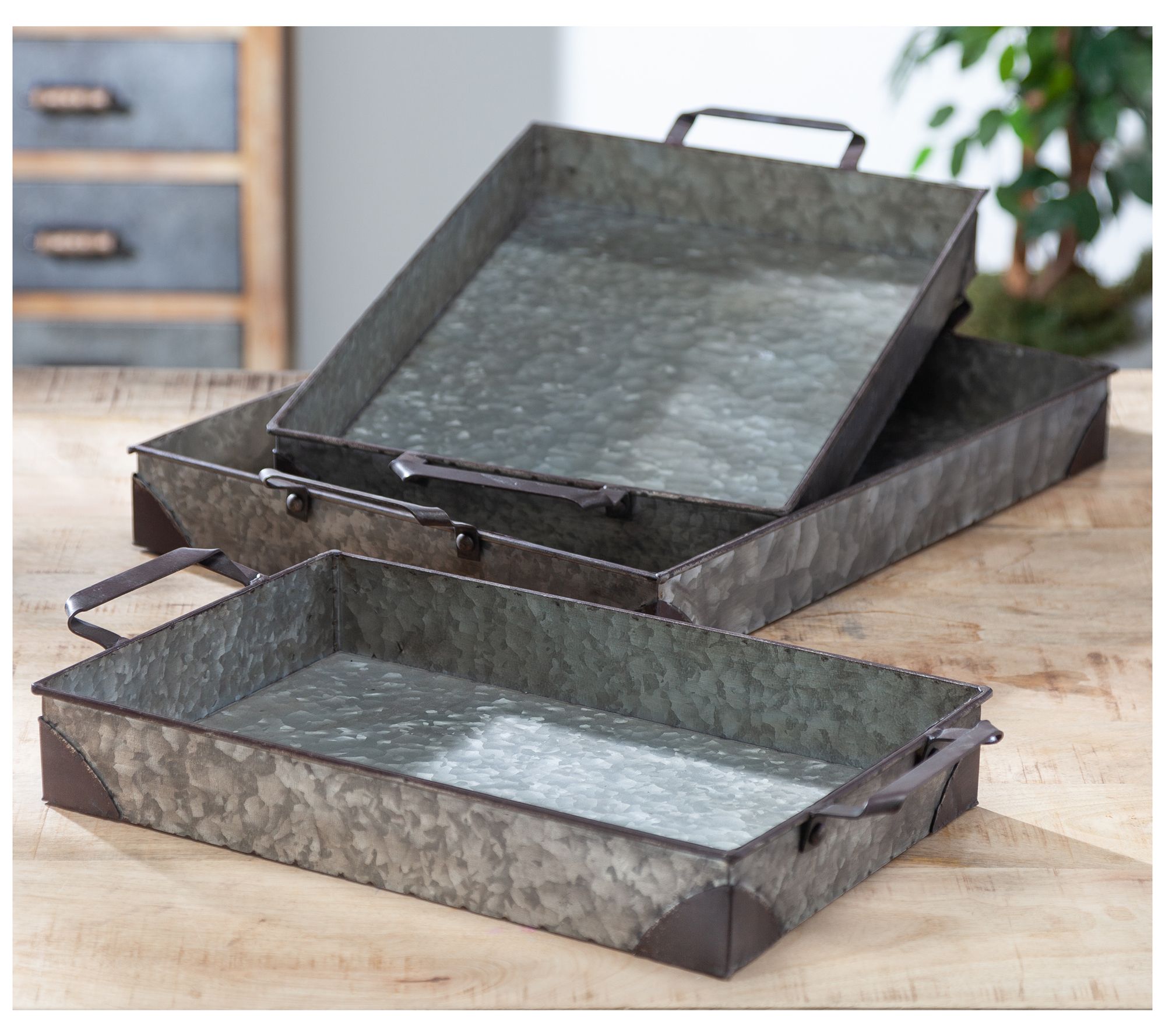 Set of 3 Decorative Metal Trays by Gerson International