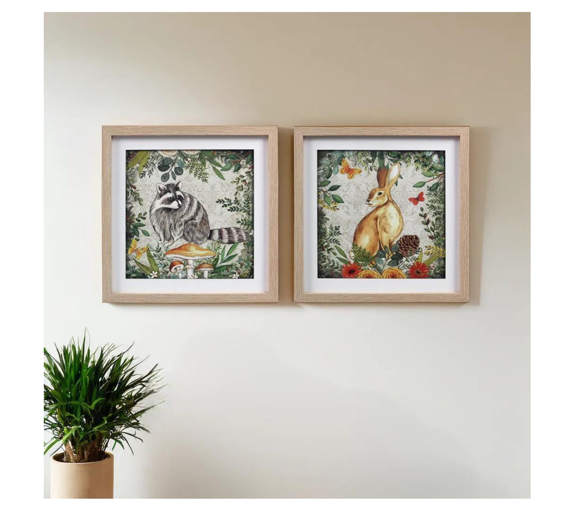 Young's Set of 2 Wood Frame Cottage Raccoon & B unny Wall Art