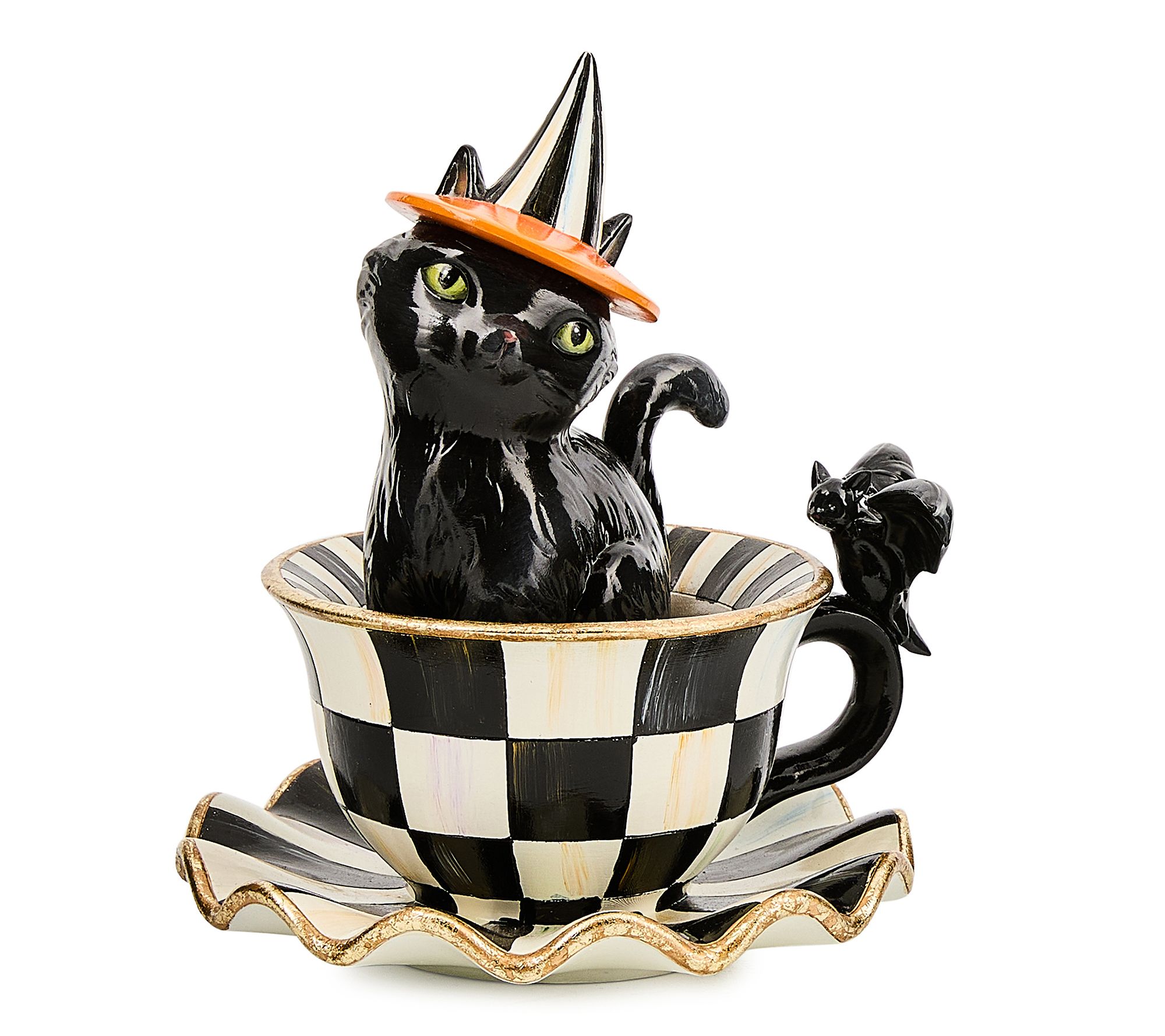 MacKenzie- Childs Halloween Cat Teacup Figurine