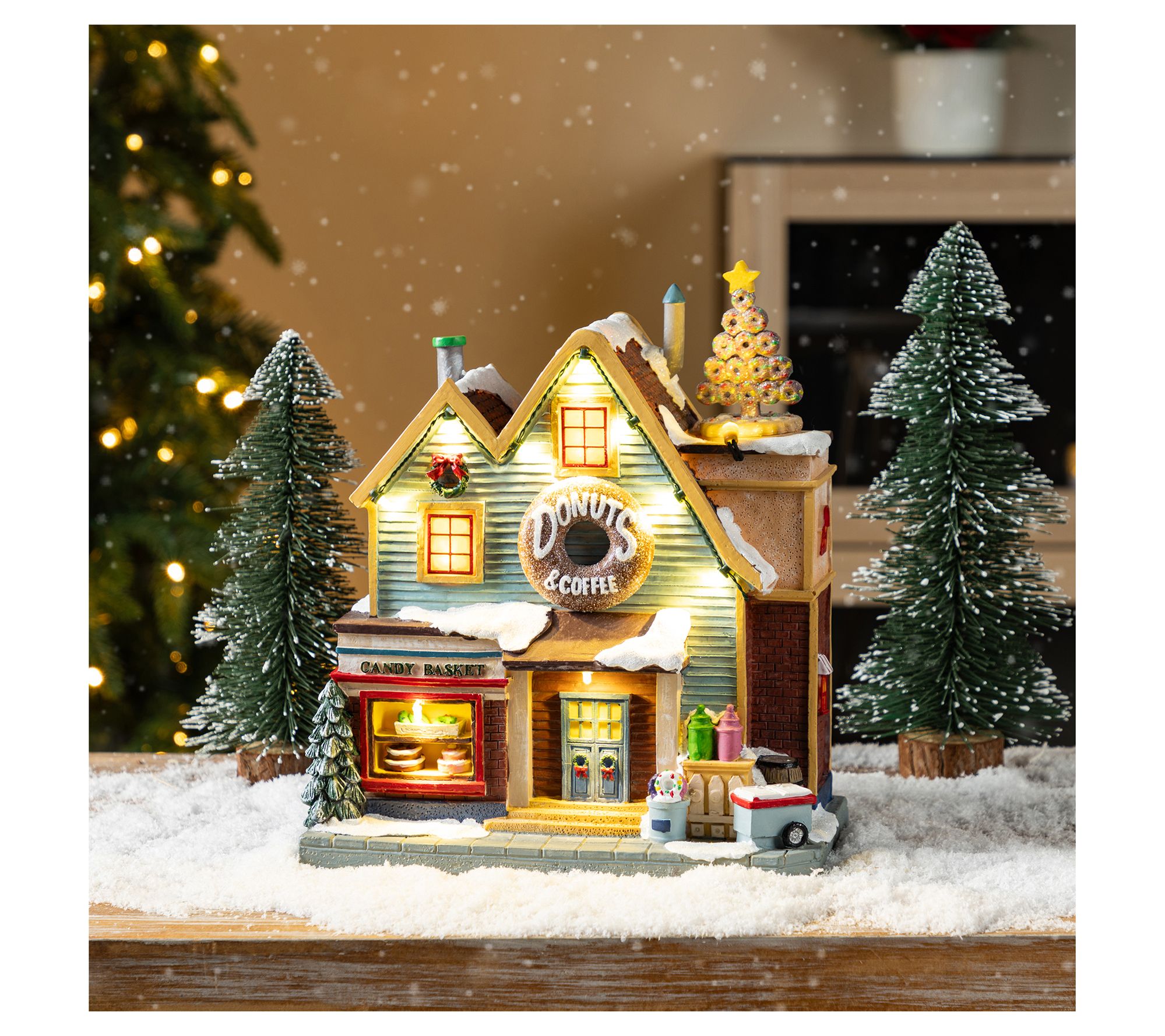 Glitzhome 10"H Lighted Music Christmas Coffee Shop Village