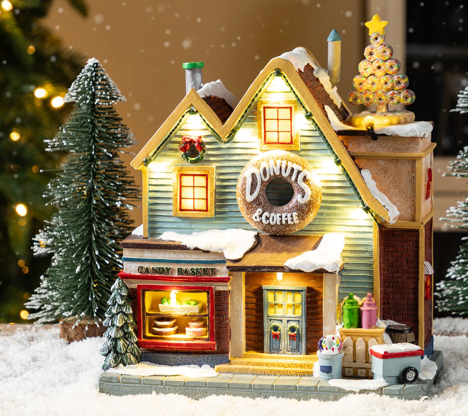 Glitzhome 10"H Lighted Music Christmas Coffee Shop Village