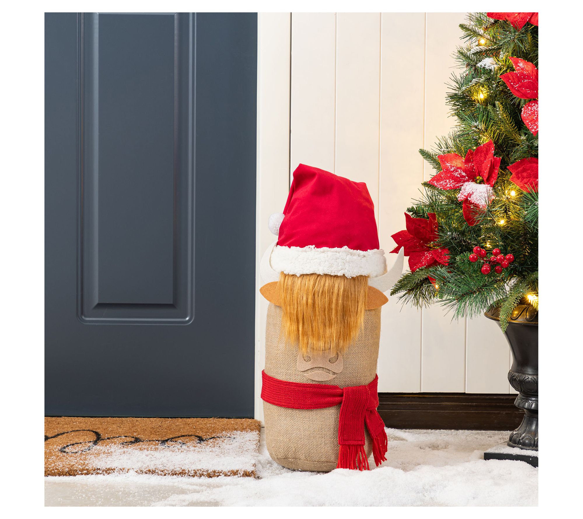 Glitzhome 20"H Christmas Linen Highland Cow Doorstop or Sitter