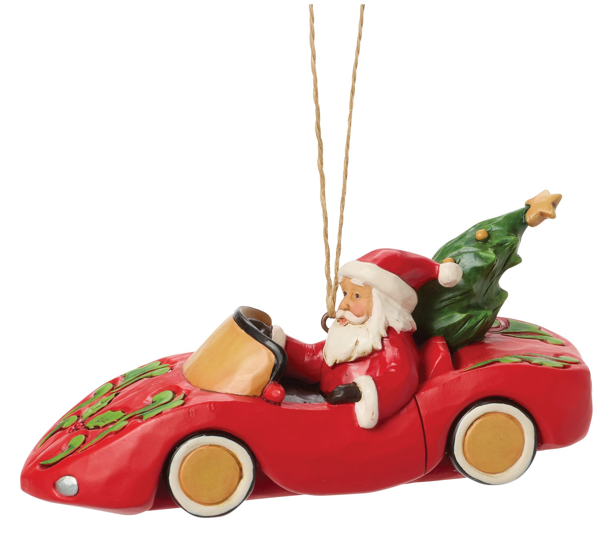 Jim Shore Heartwood Creek Santa in Sports Car Ornament 2in