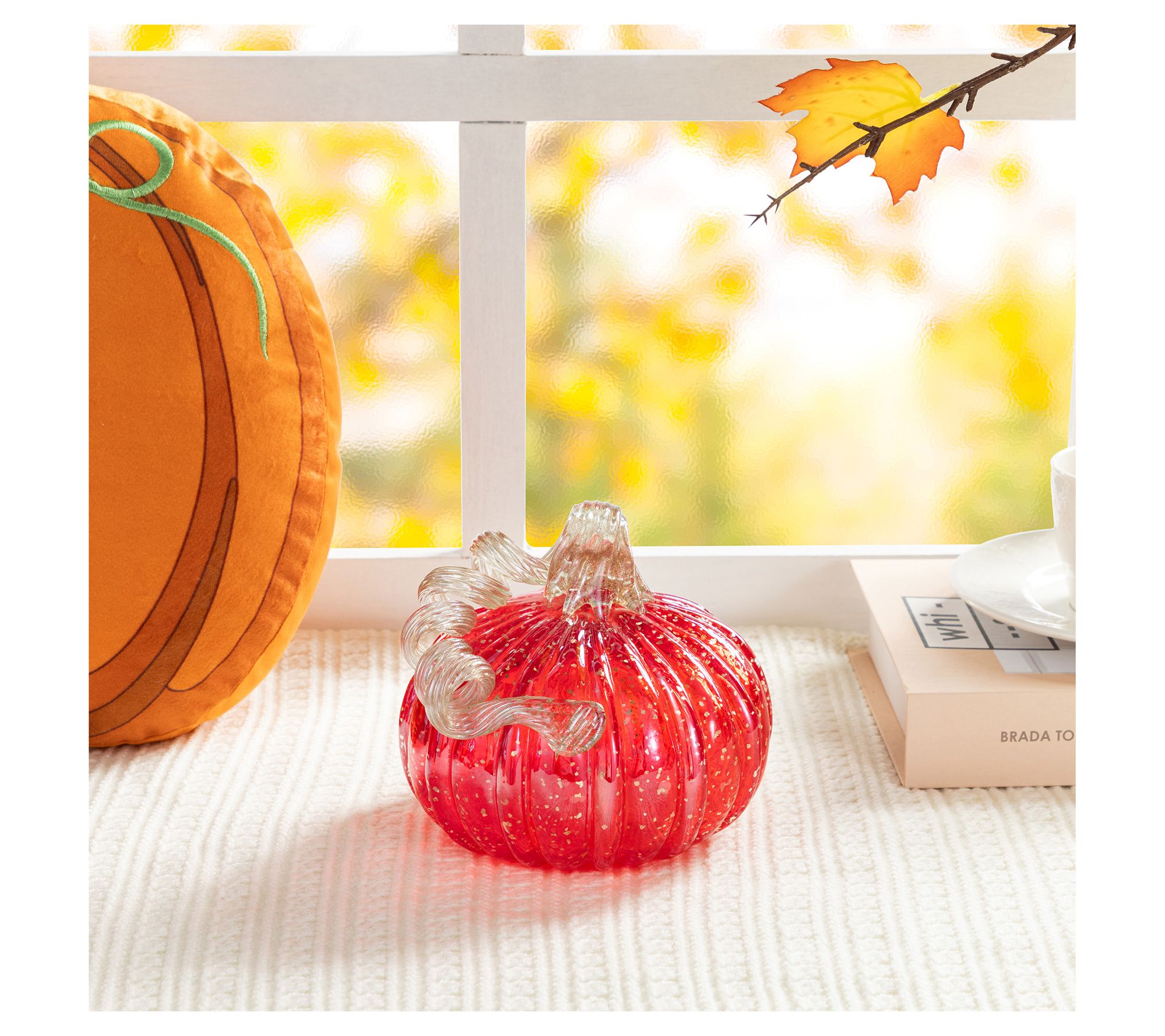 Glitzhome 6"D Fall Harvest Glass Pumpkin with G litter