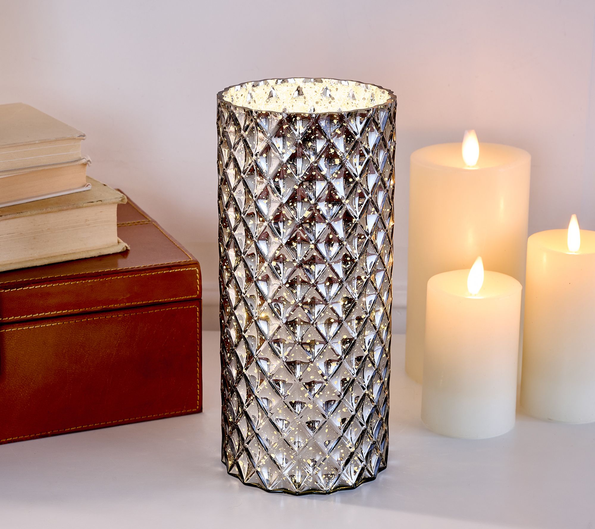 "As Is" 11" Illuminated Diamond Glass Hurricane by Valerie