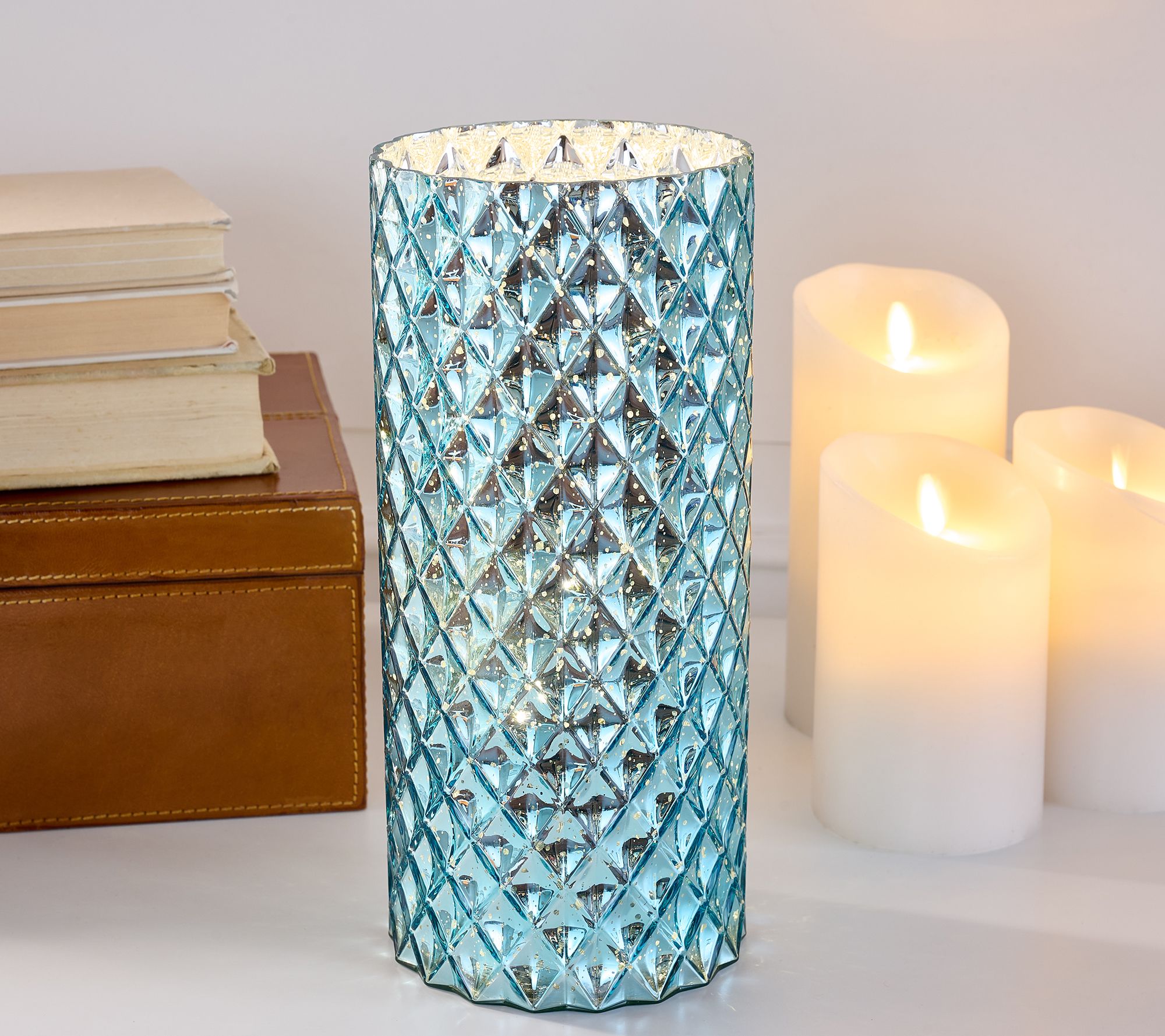 "As Is" 11" Illuminated Diamond Glass Hurricane by Valerie