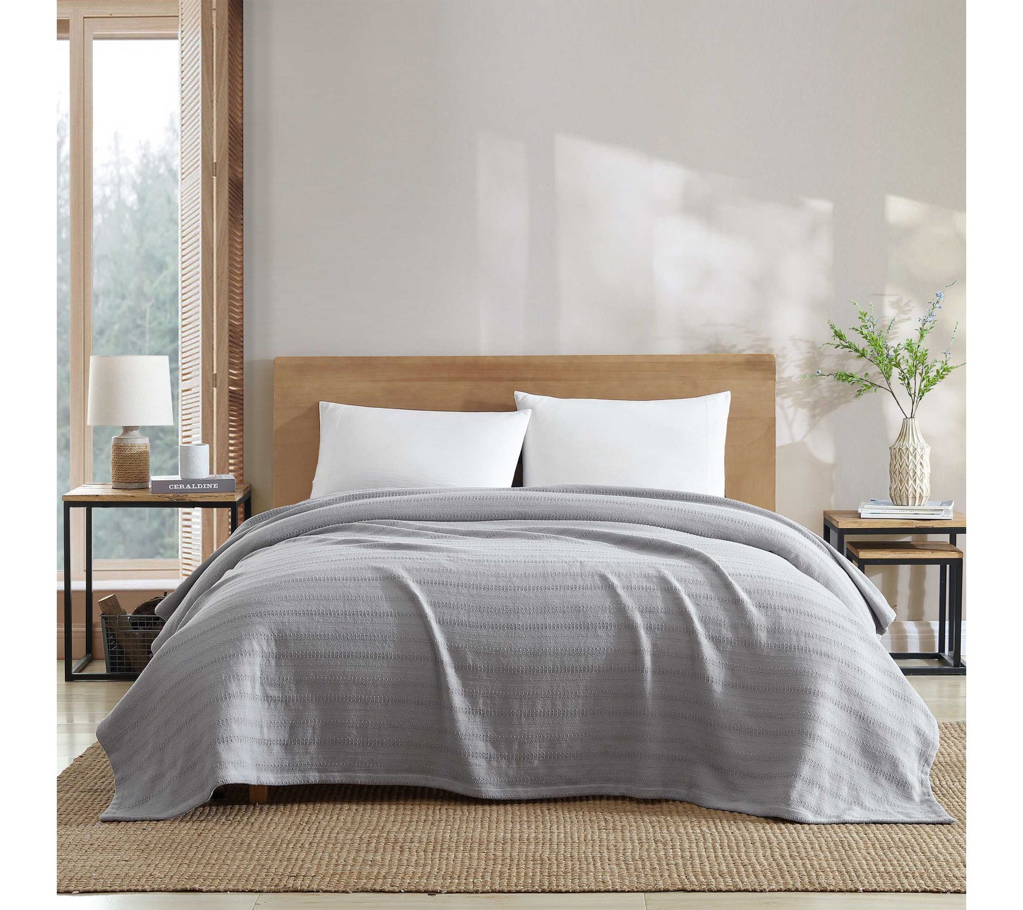 Eddie Bauer Woven Stripe Grey Cotton Full/QueenBlanket