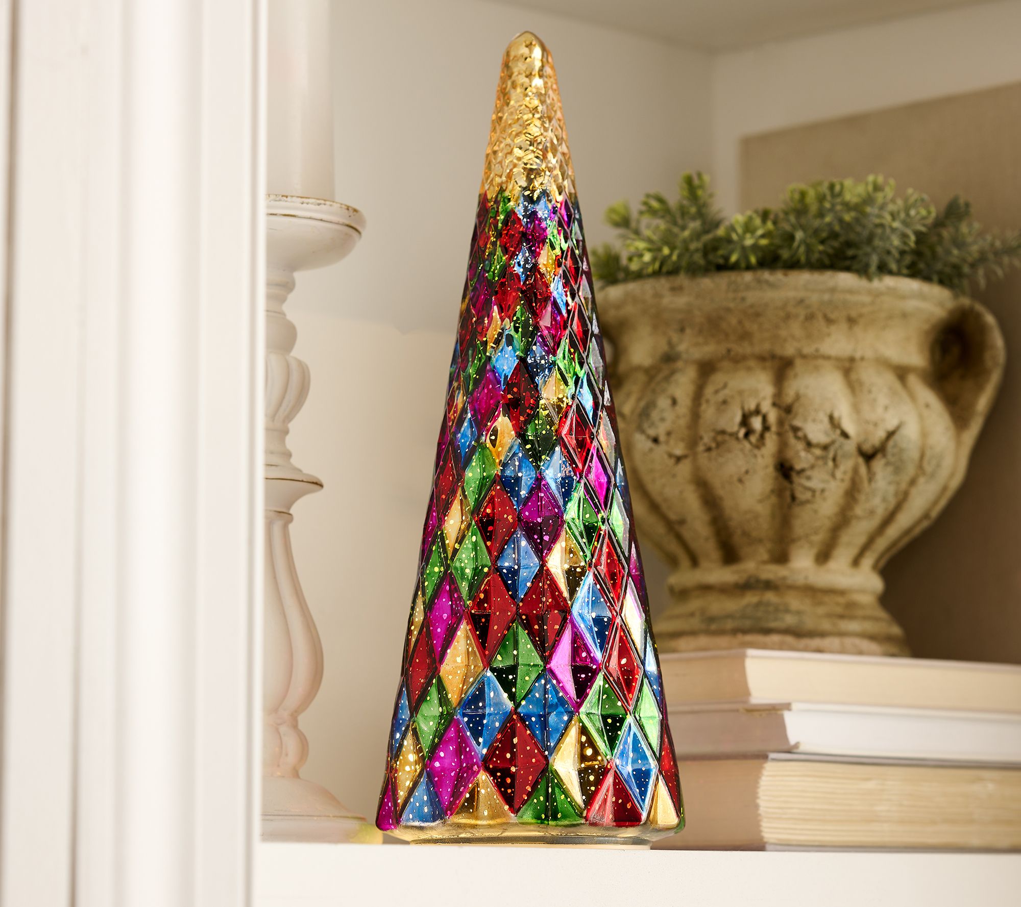 "As Is" 12.5" Illuminated Harlequin Glass Tree by Valerie