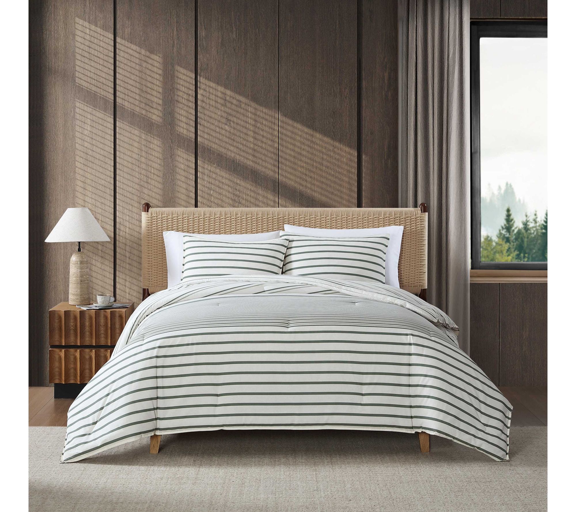 Eddie Bauer Cooper Stripe Green Full/Queen Duvet Cover Set