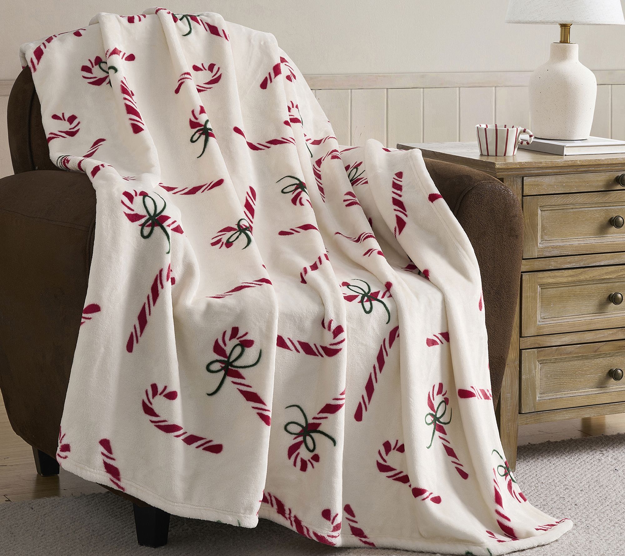 Hallmark Red Candy Canes Plush Throw, 50" x 70"