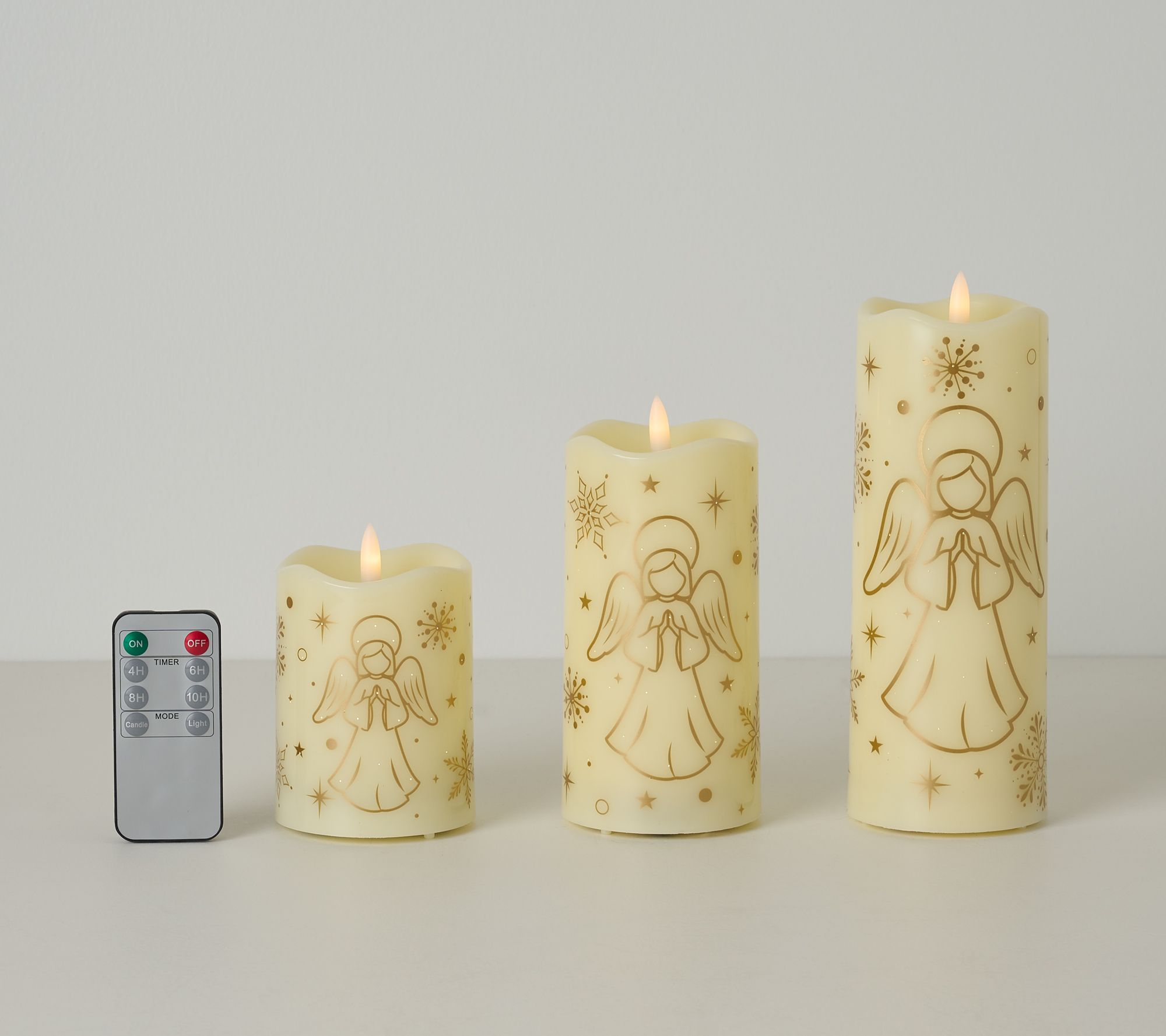  Temp-tations Set of 3 4",6",8" Fiber Optic Candles with Remote