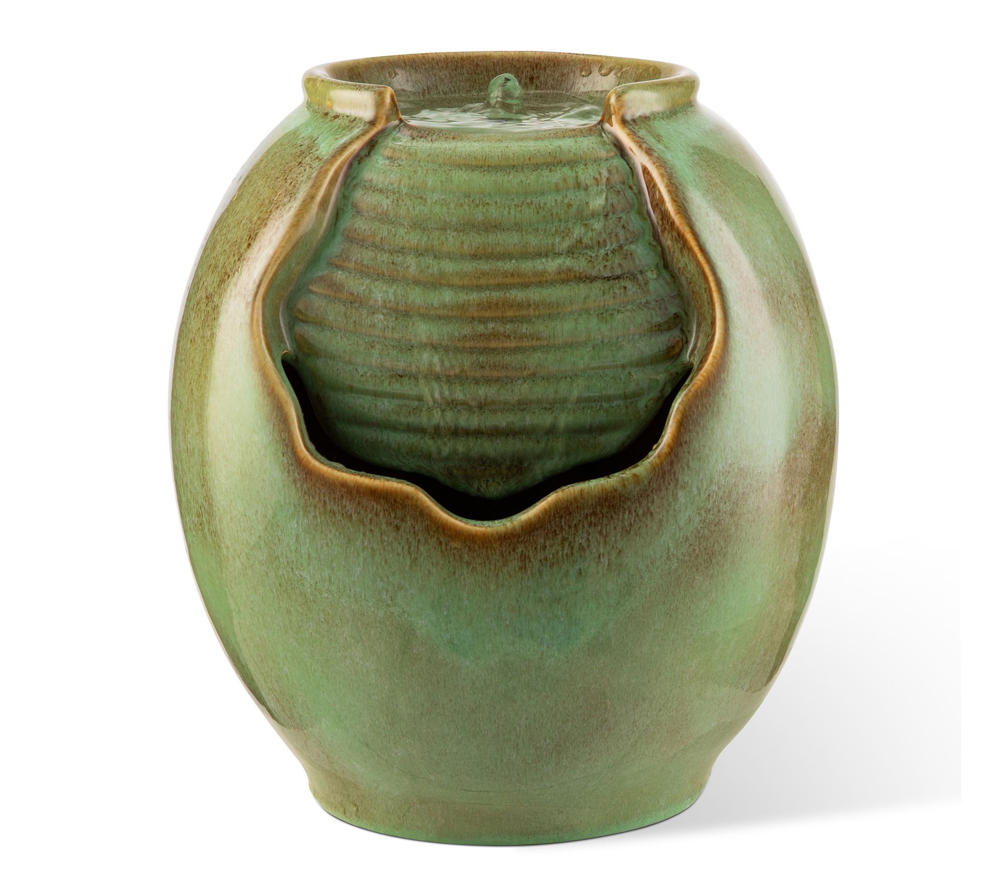 Glitzhome 11.5"H Ceramic Sage Green Pot Table Fountain