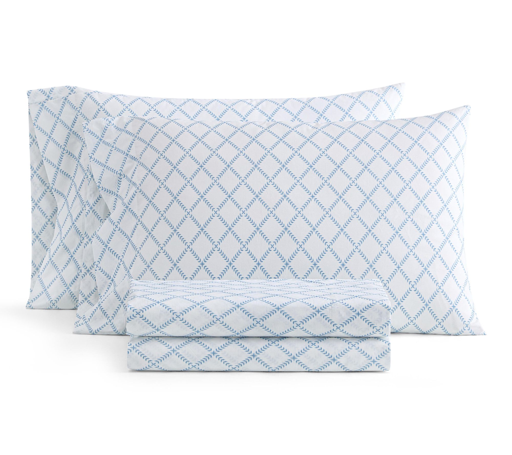 Martha Stewart Leaf Trellis White/Blue Cotton Full Sheet Set