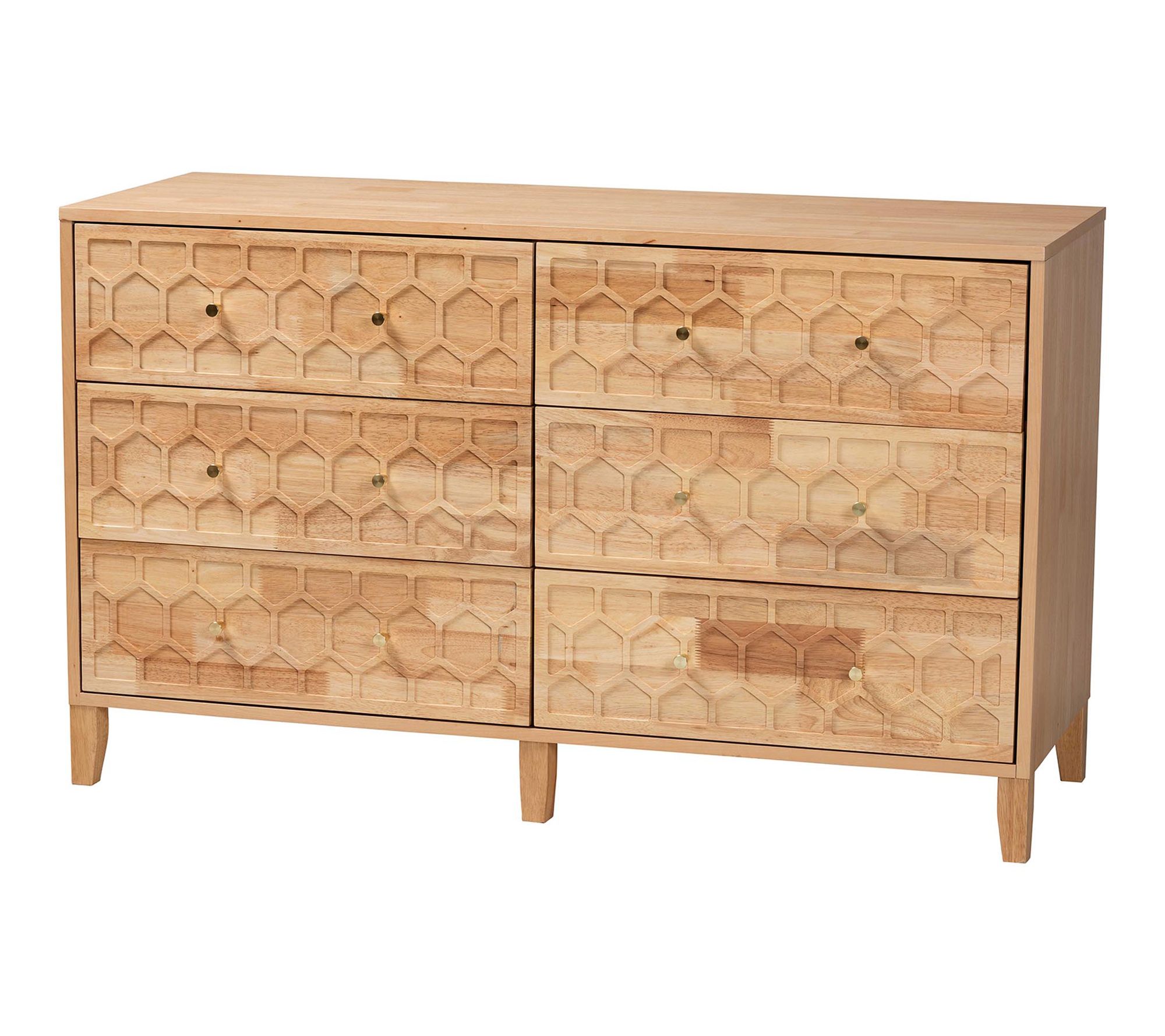 Baxton Studio Hosea Carved Honeycomb Natural 6-Drawer Dresser