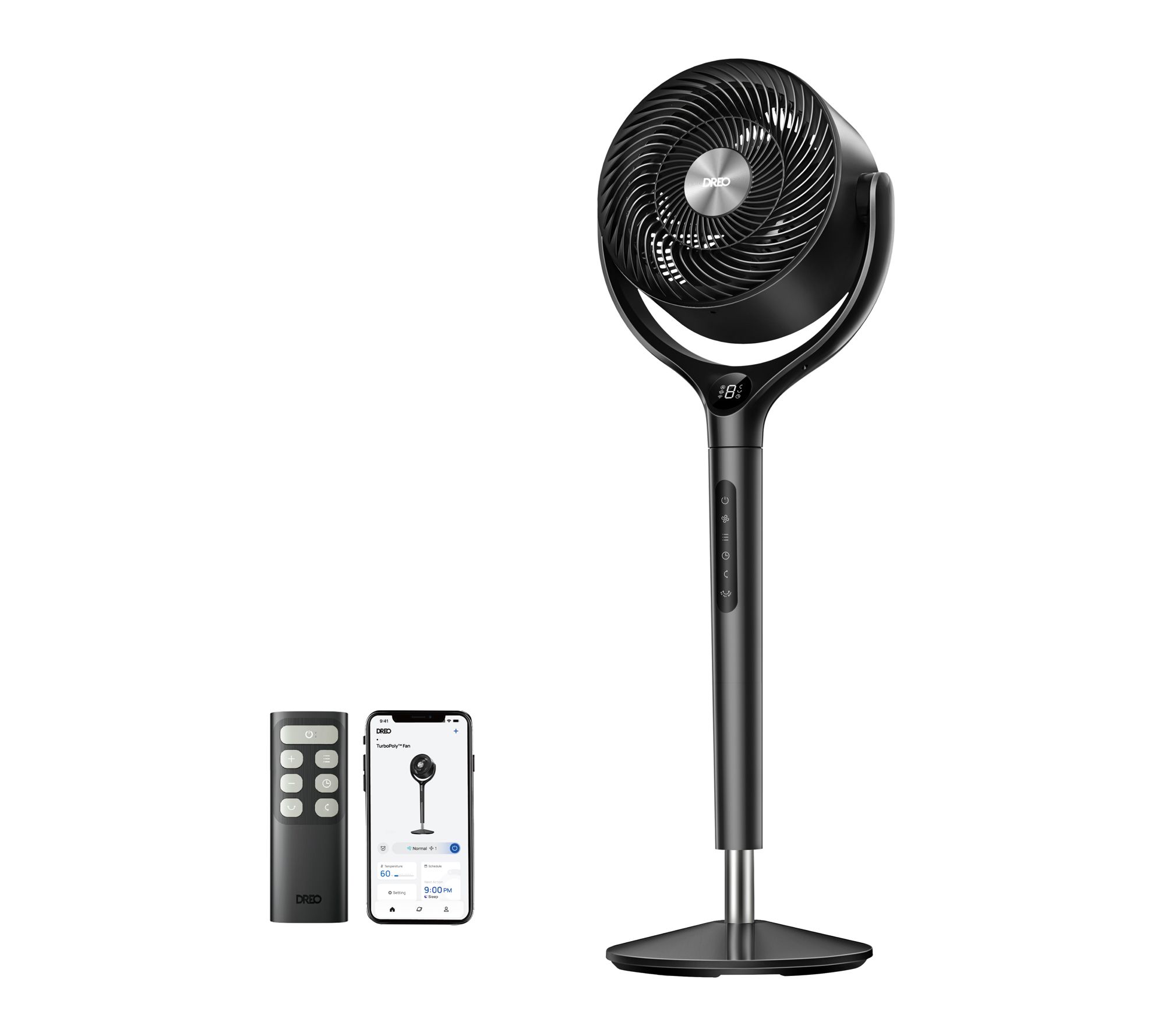 DREO 9 in. Smar t Pedestal Floo r Fan w/Remote, 9 Speeds, 20 d