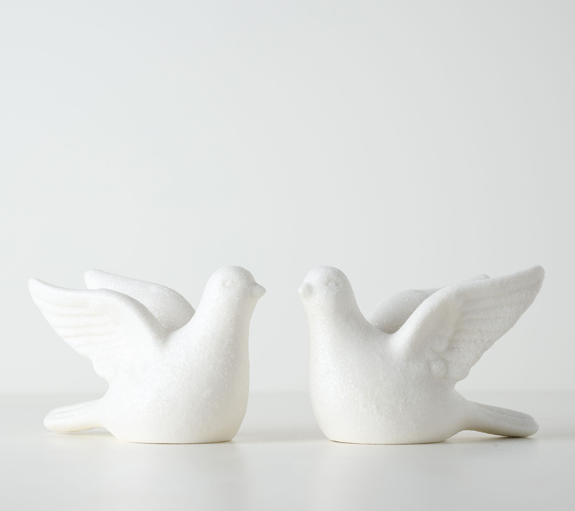 Set of 2 Illuminated Glittered Porcelain Doves by Valerie