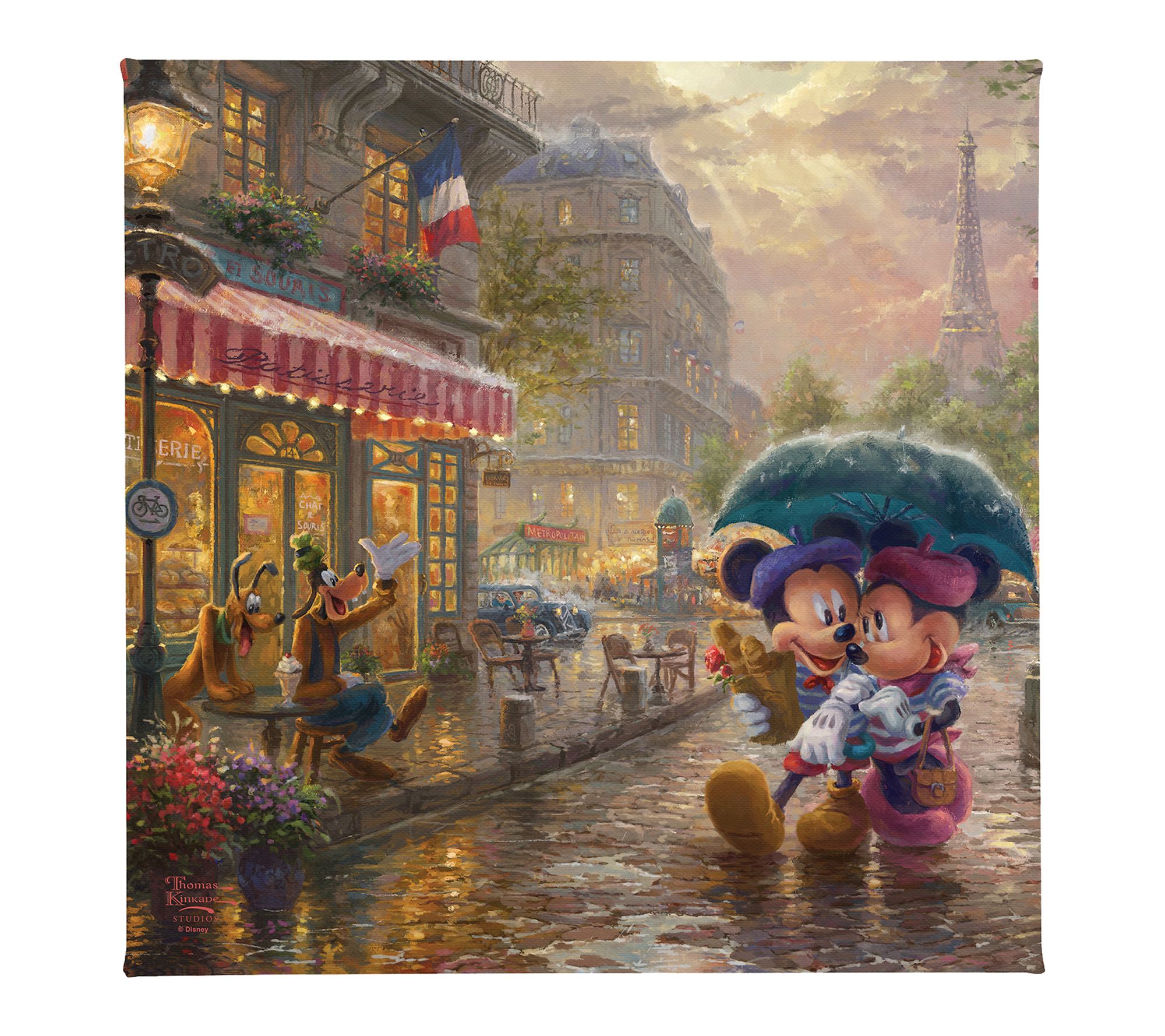 Thomas Kinkade Disney Mickey&Minnie in Paris 14 x14 Gallery Wra