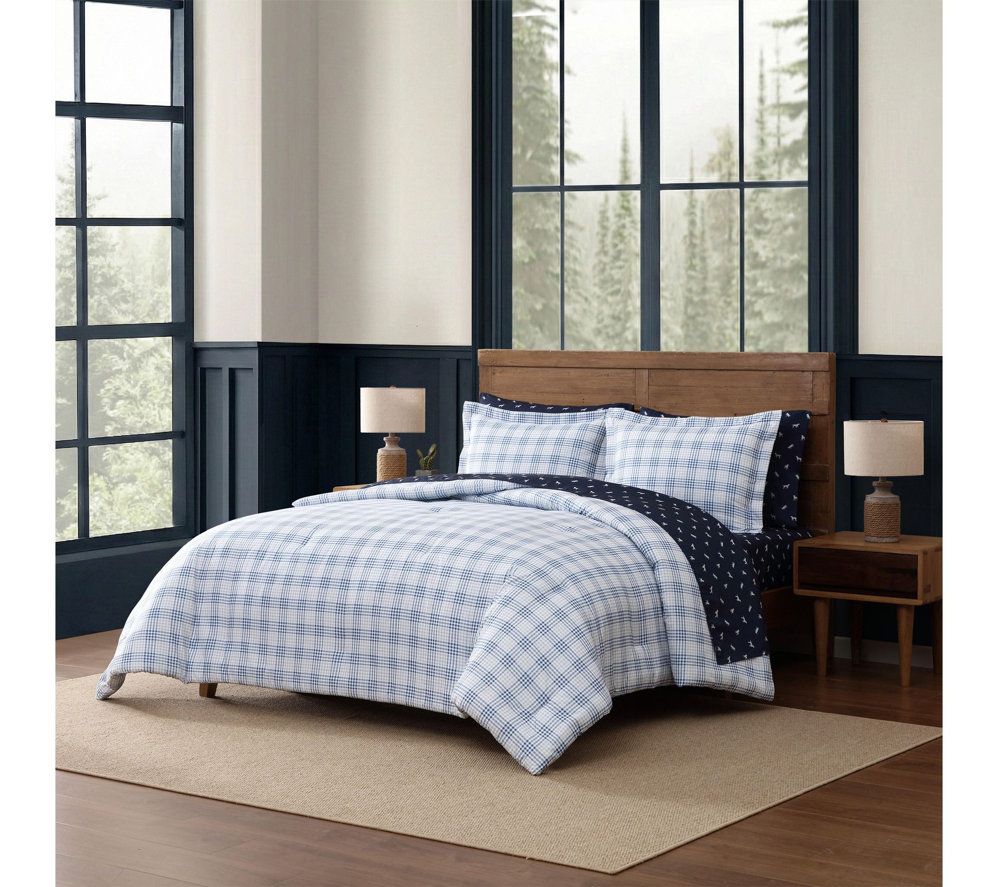 Eddie Bauer Beach Pine Plaid White/Gry 7Pc Queen Comforter Set