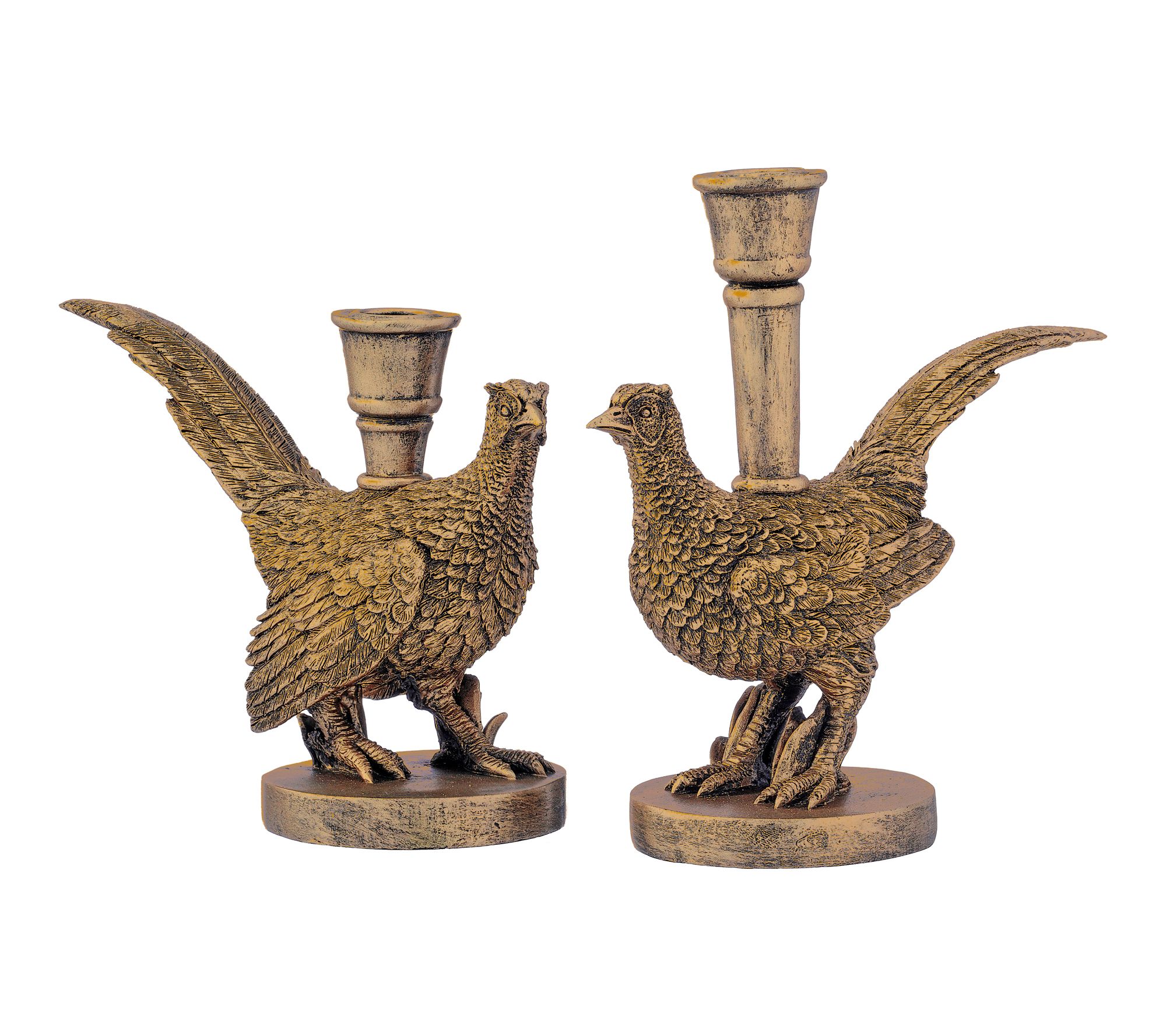 8.5" Resin Pheasant Candle Sticks Set of 2 by Valerie