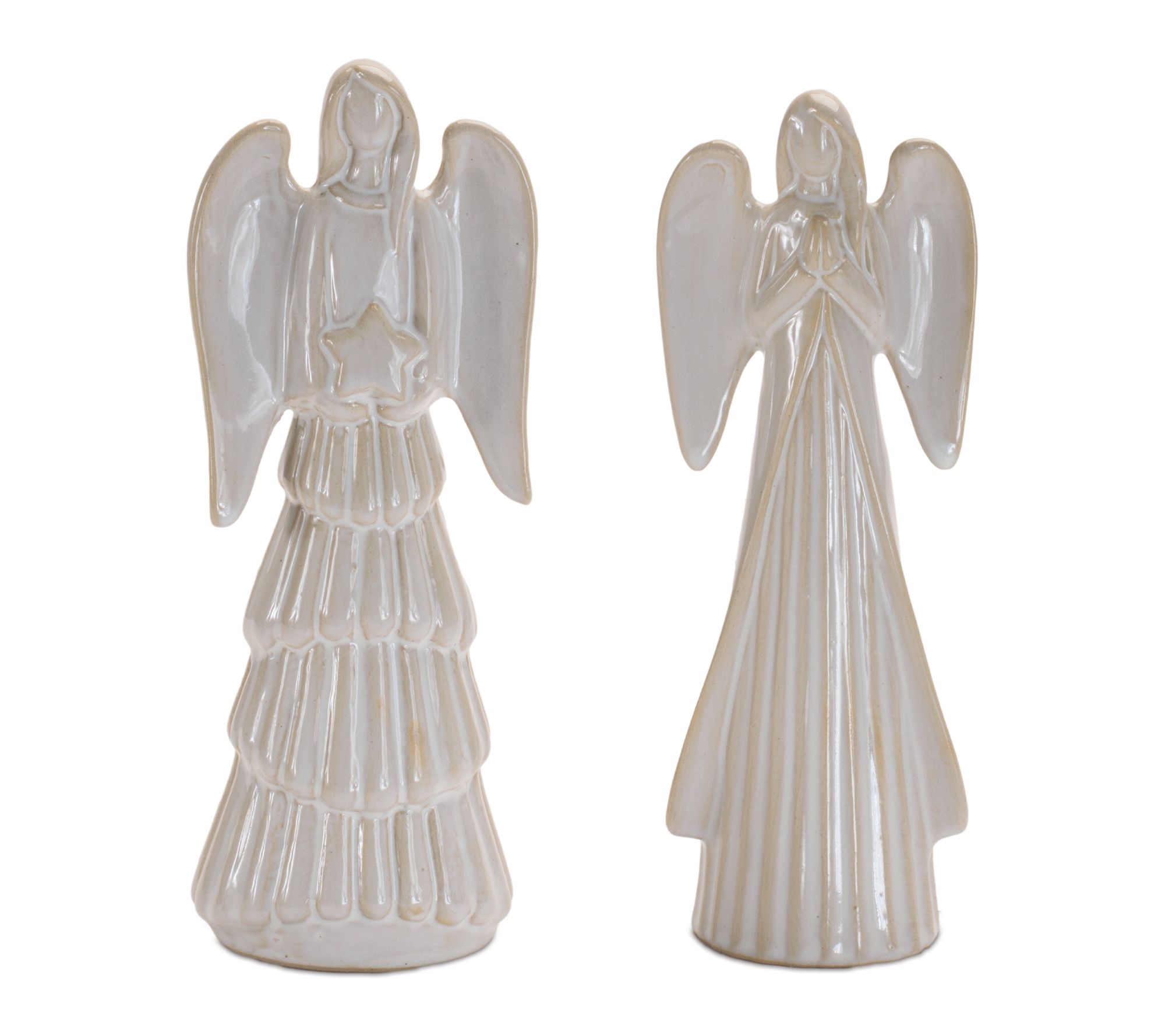 Melrose White Glazed Angel Figurines (Set of 2)