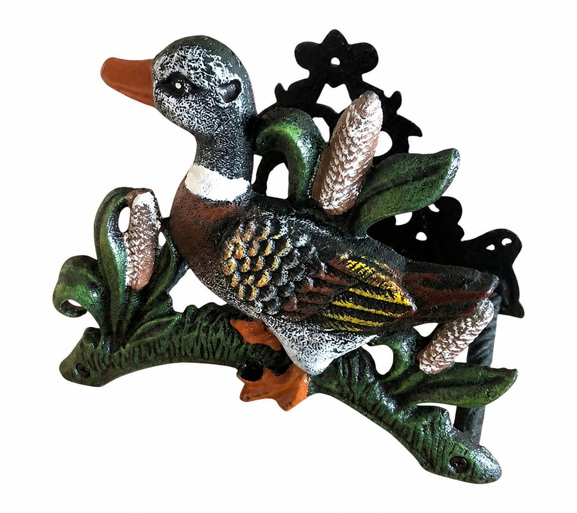 HomeRoots 8" Black Green Brown Iron Duck Hose Hanger