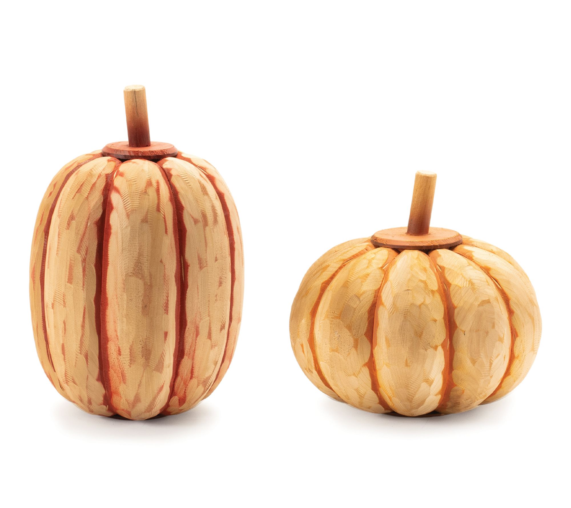 Melrose Carved Fir Wood Pumpkin Decor (Set of 2)