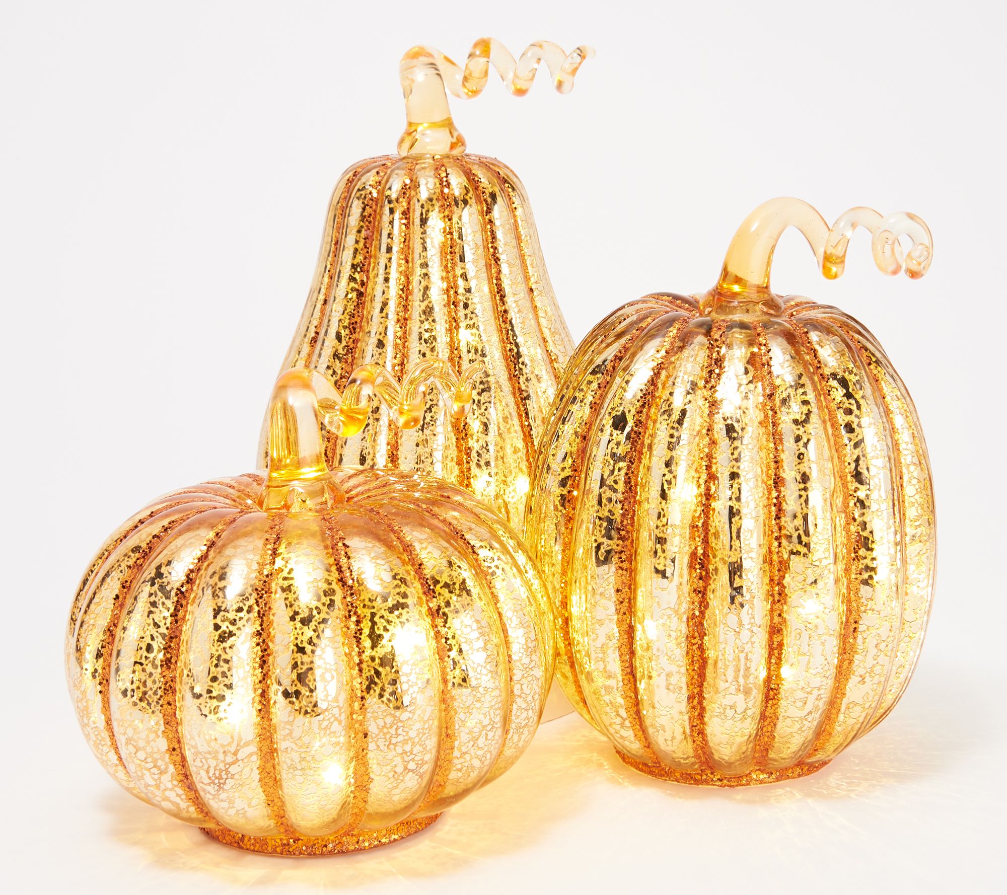 Set of 3 Illuminated Mercury Glass Pumpkins with Glitter Detail - QVC.com