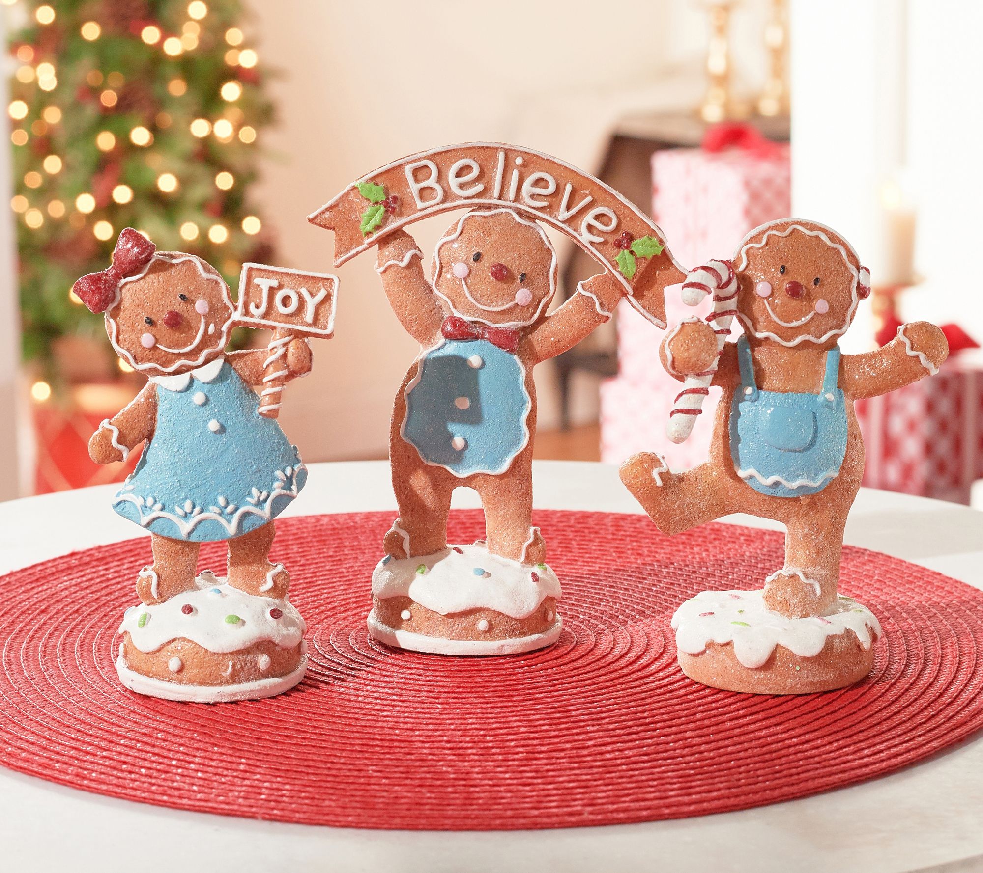 Set of 3 Gingerbread Friends with Messages by Valerie - QVC.com