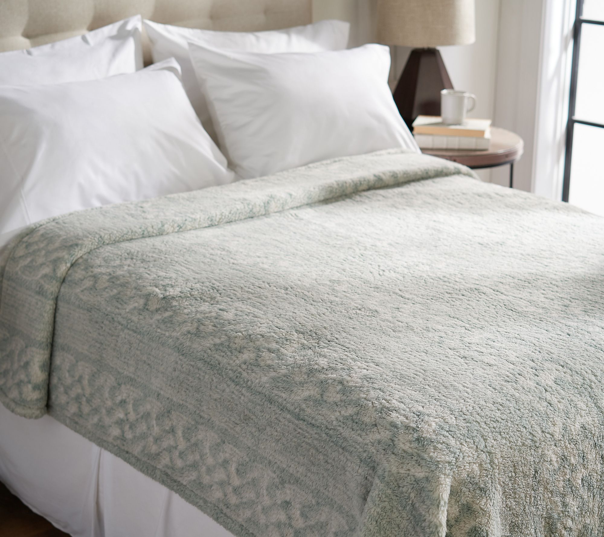 Berkshire Cable Print Sherpa Blanket with Foldover Edge