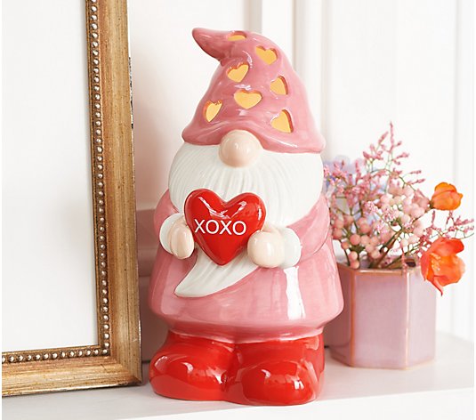 Miss Valentine 10" Illuminated Ceramic Gnome