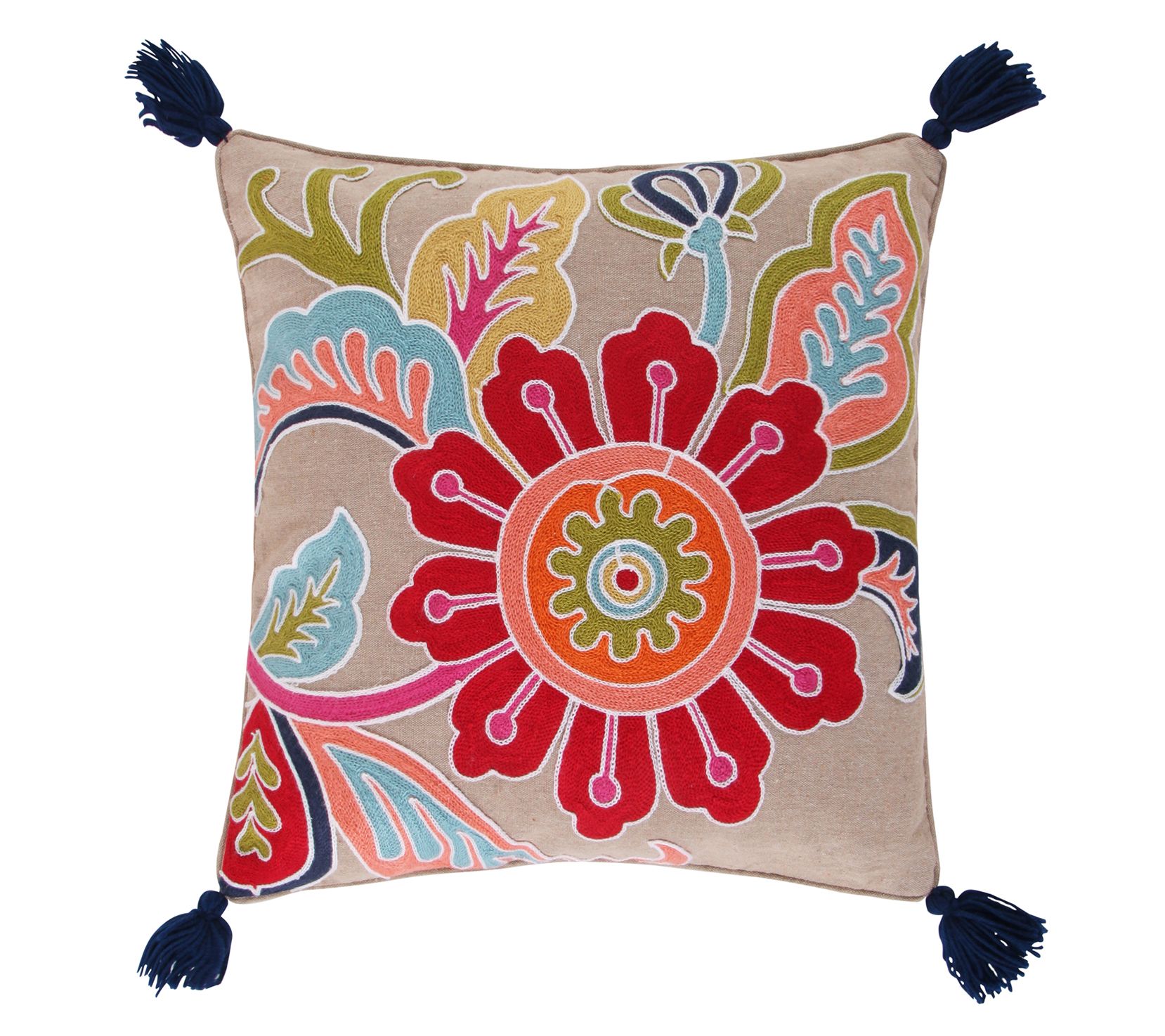 Jules Crewel Flower Tassel Pillow by Levtex Hom e