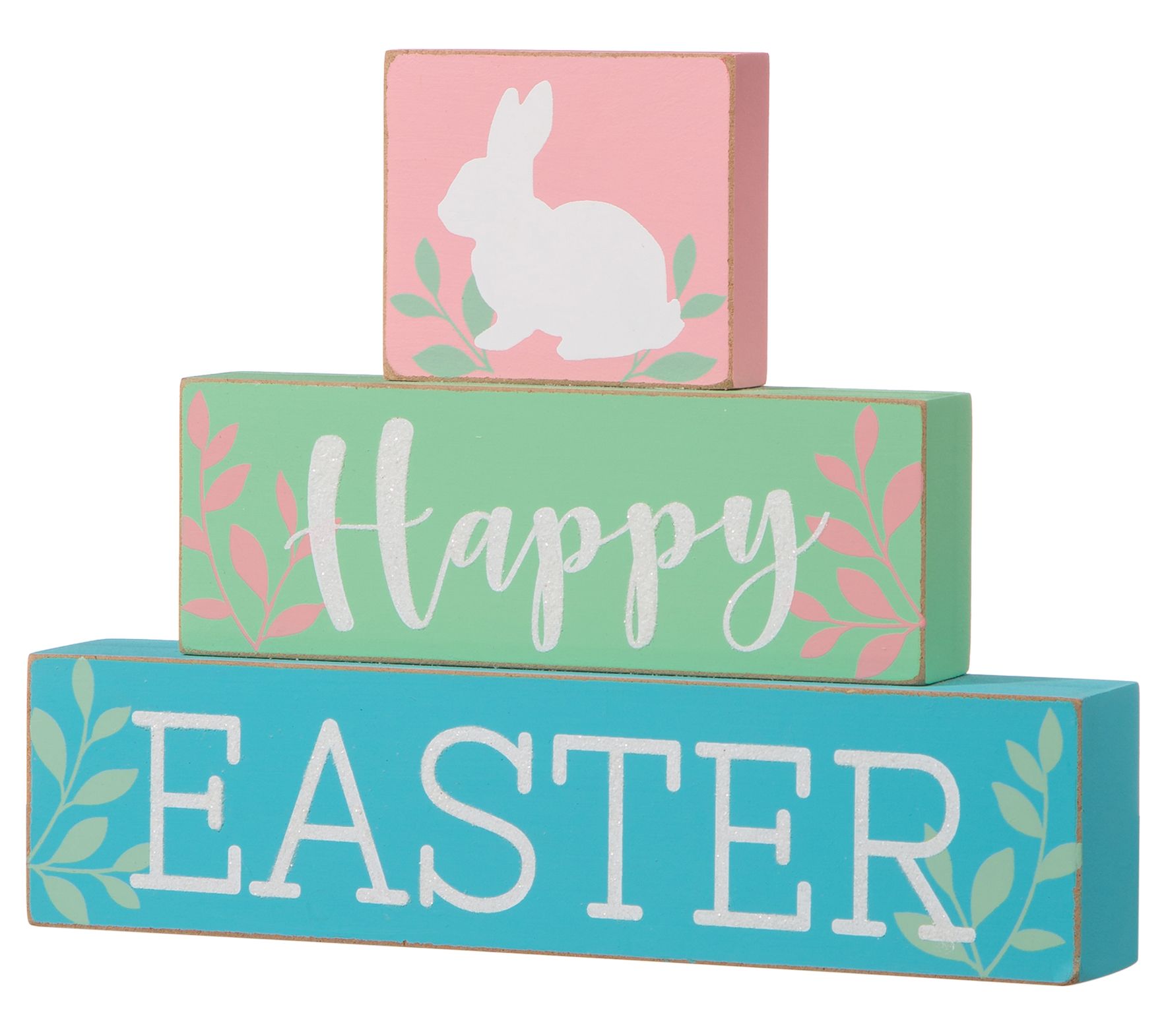 Glitzhome HAPPY EASTER Pastel Stacked Blocks Tale Top Decor